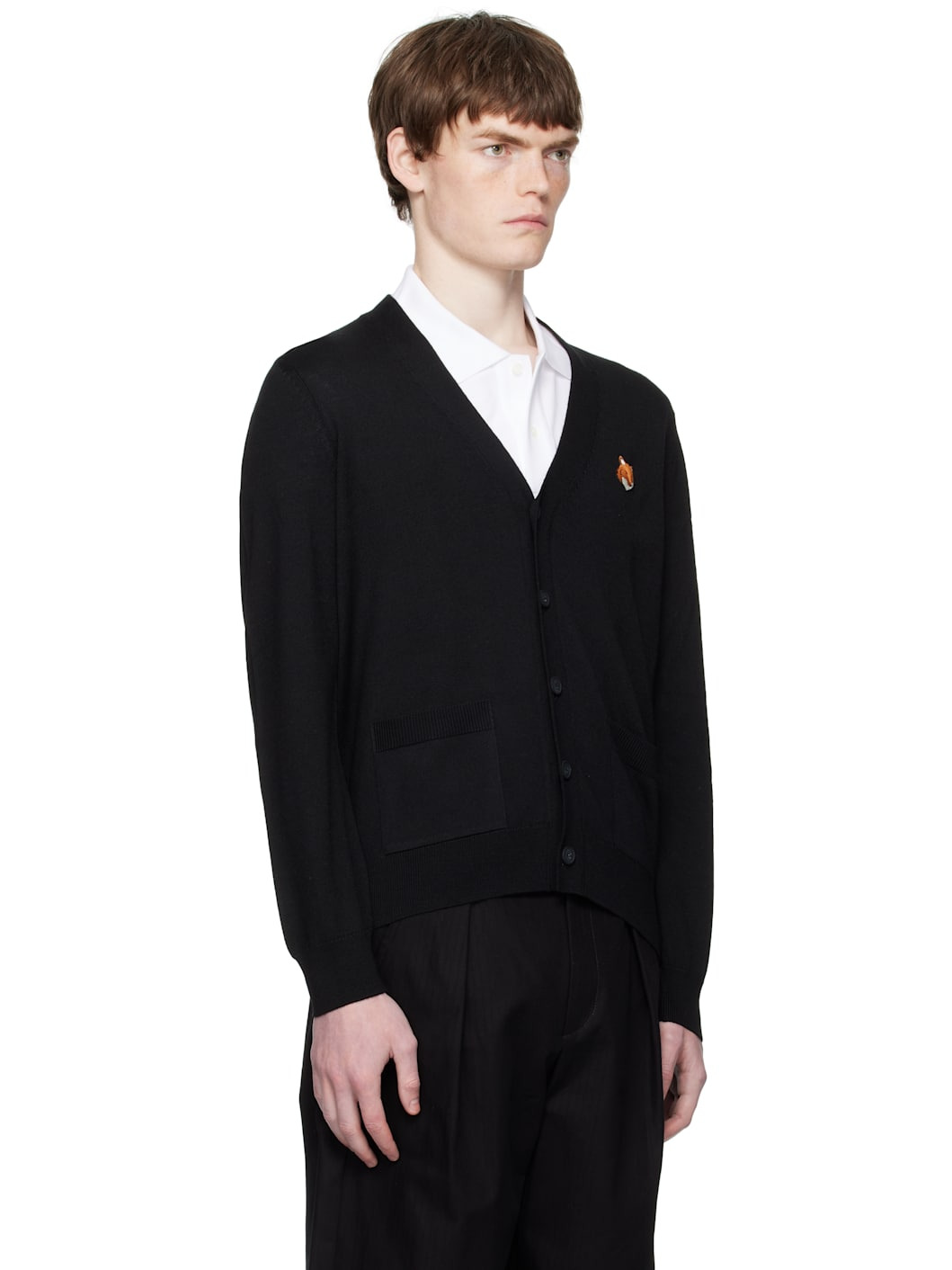 Black Bold Fox Head Patch Cardigan - 2