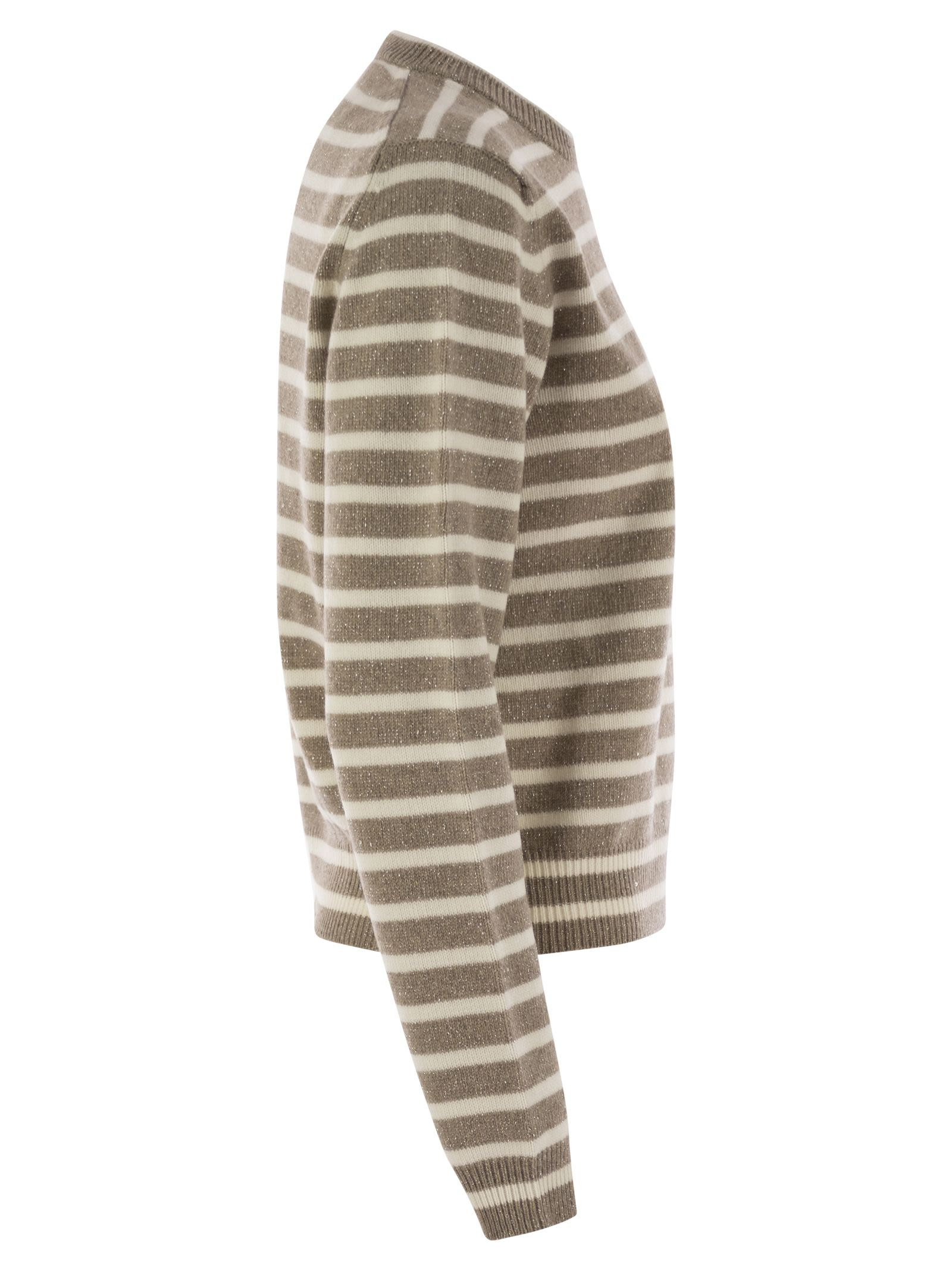 Brunello Cucinelli Women Sparkling & Dazzling Striped Cashmere And Wool Sweater - 3