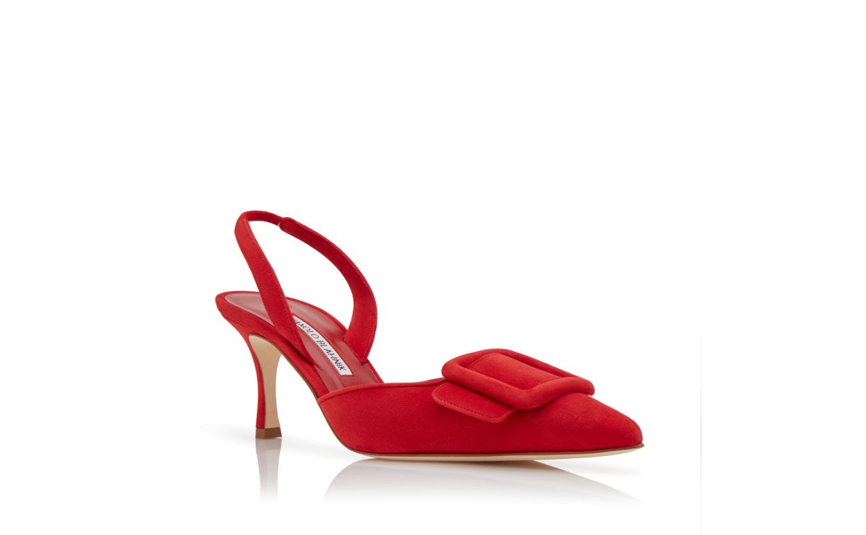 Red Suede Slingback Pumps - 3