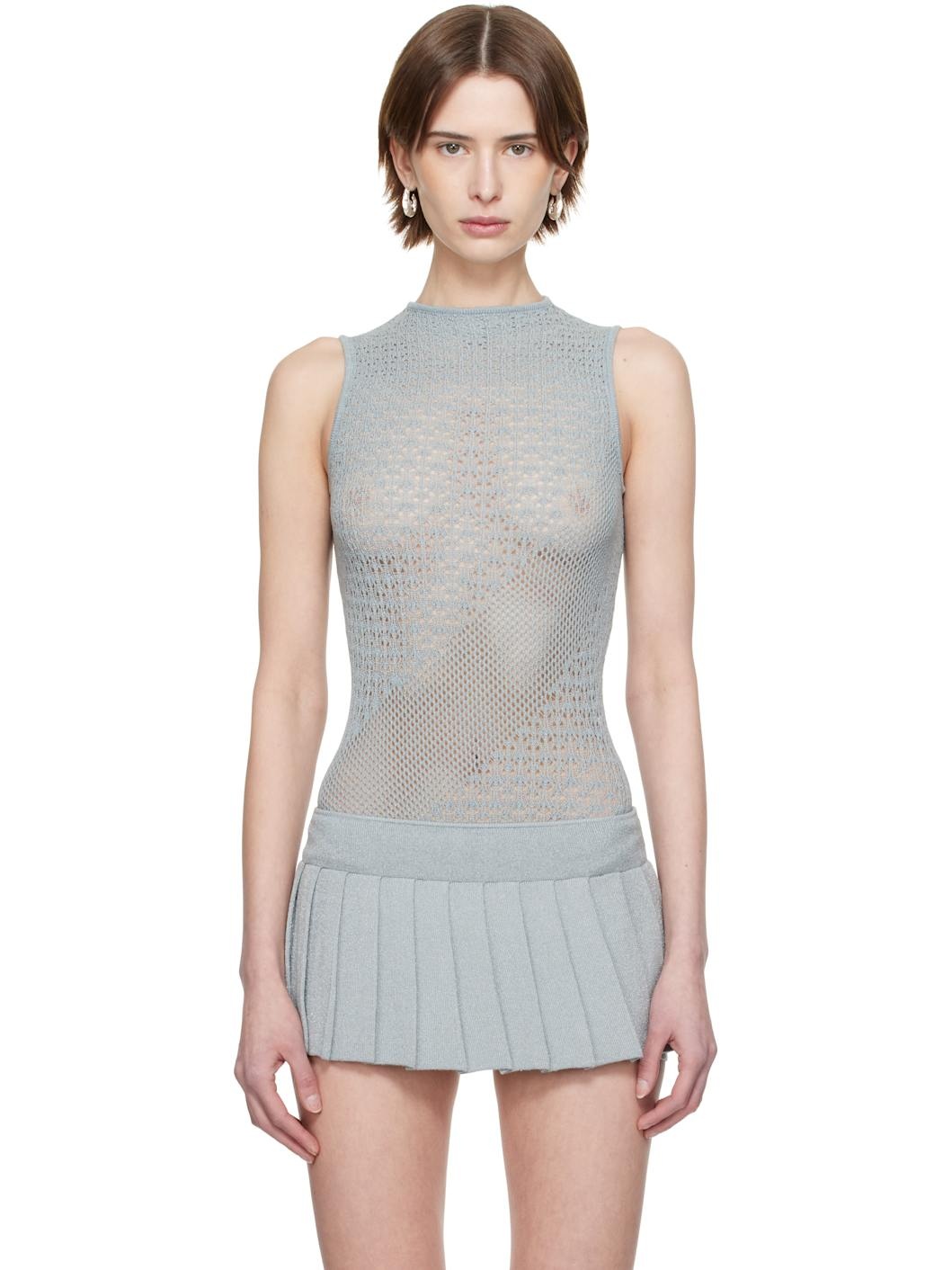 Blue Rib-Knit Halter Bodysuit - 1