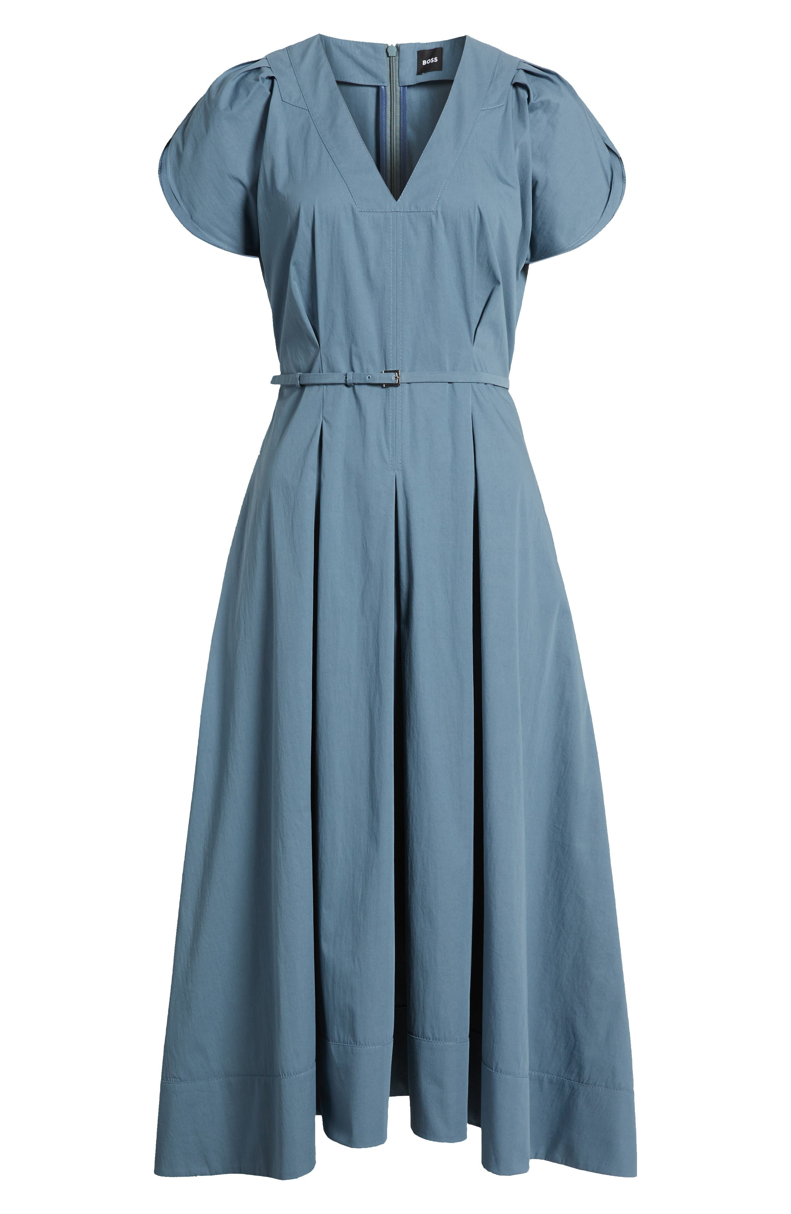 BOSS Demnilia Belted Cotton Blend Midi Dress in Tanzanite at Nordstrom - 5