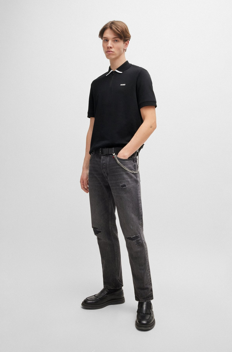 HUGO COTTON-PIQUÉ POLO SHIRT WITH CONTRAST LOGO outlook