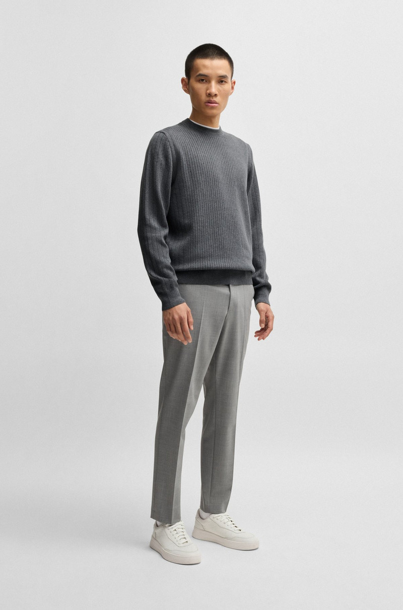 BOSS COTTON SWEATER WITH KNITTED VERTICAL STRIPES IN REGULAR FIT outlook