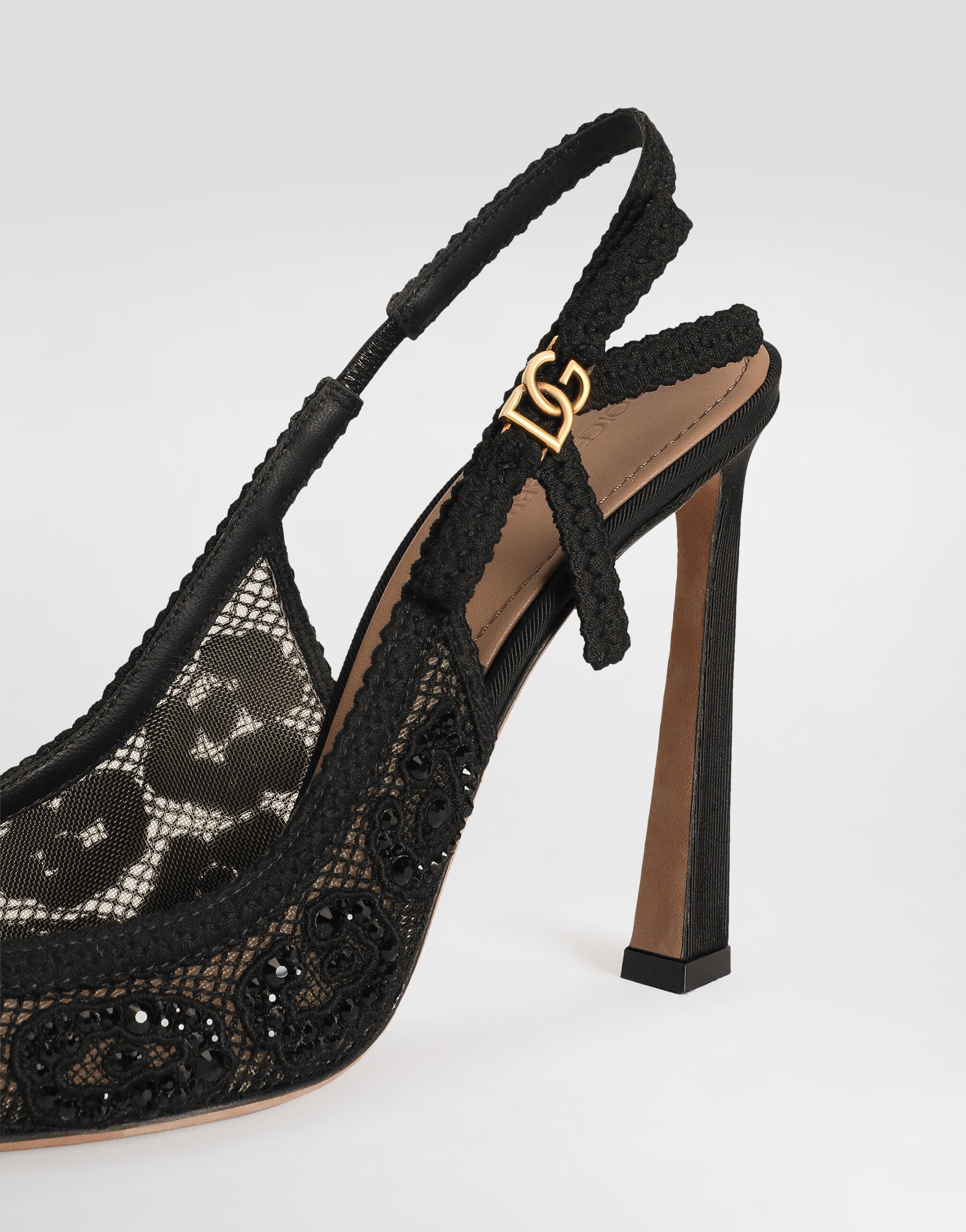 Leopard-design lace slingbacks with fusible rhinestones - 4
