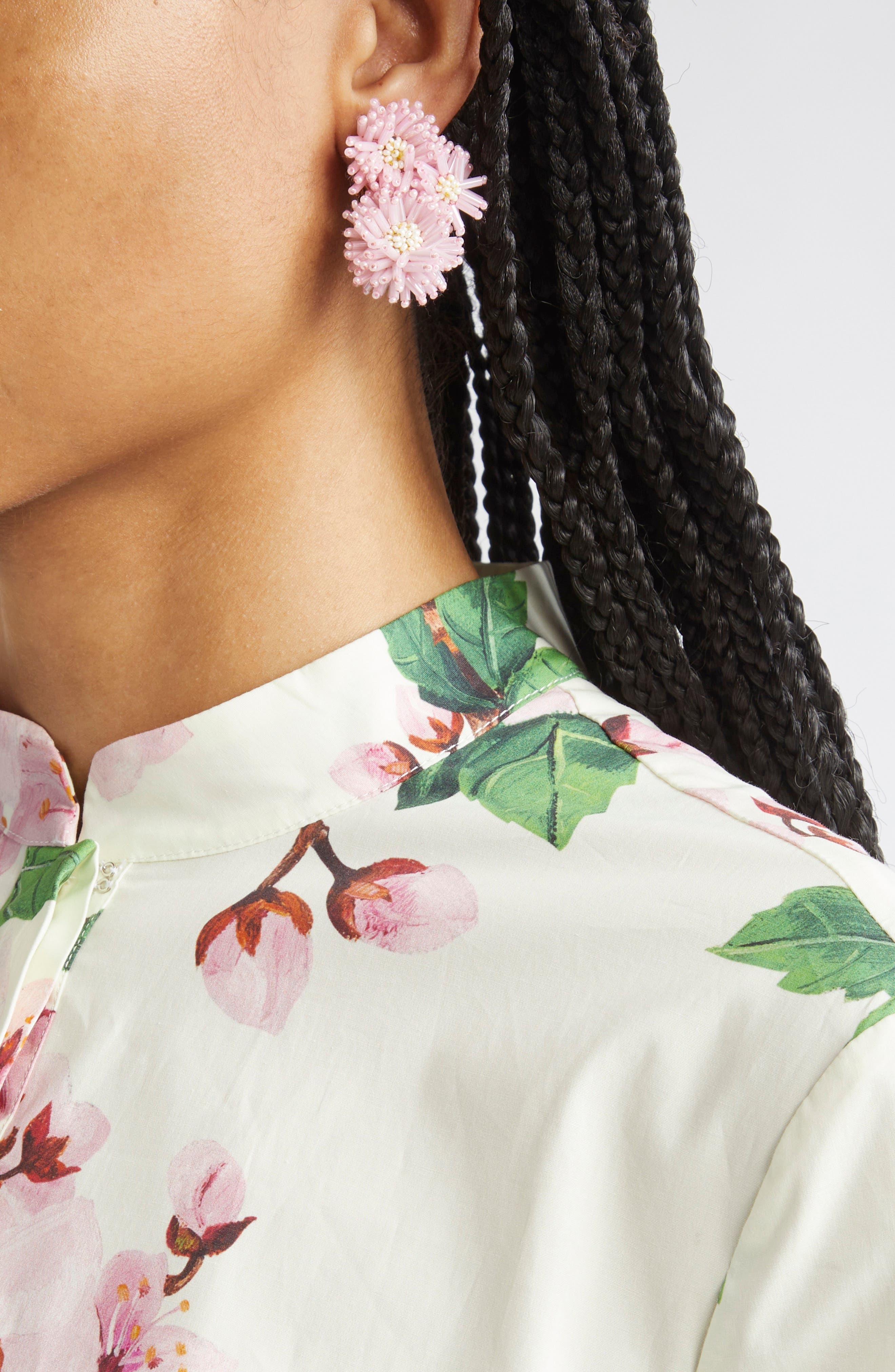 Oscar de la Renta Beaded Pompom Flower Clip-On Earrings in Lily at Nordstrom - 2