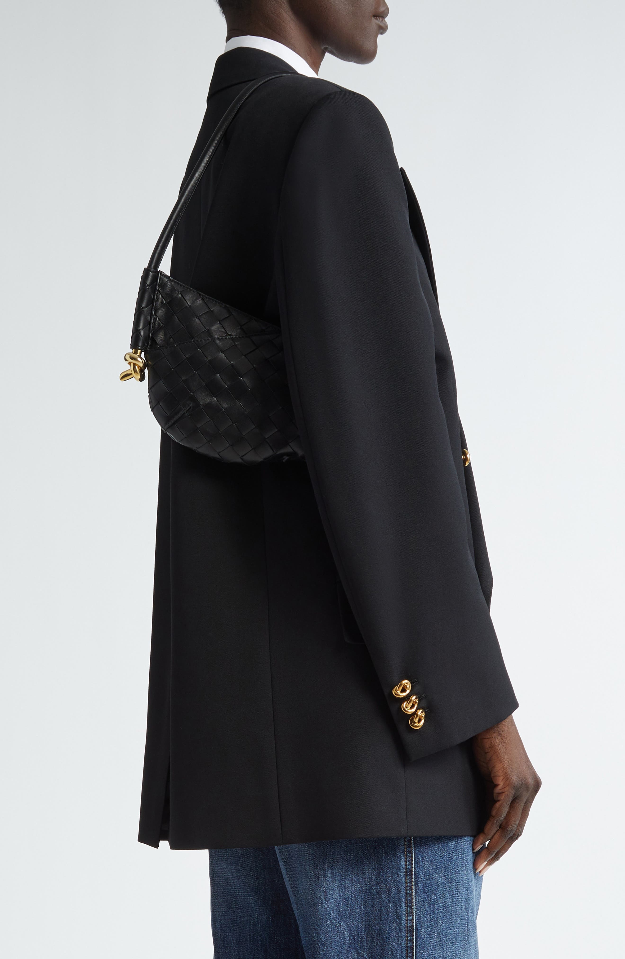 Bottega Veneta Mini Solstice Intrecciato Leather Hobo Bag in 1019 Black-M Brass at Nordstrom - 2