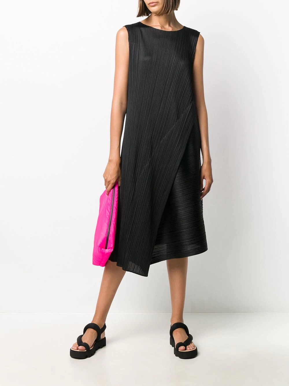 asymmetric pleated midi dress - 2