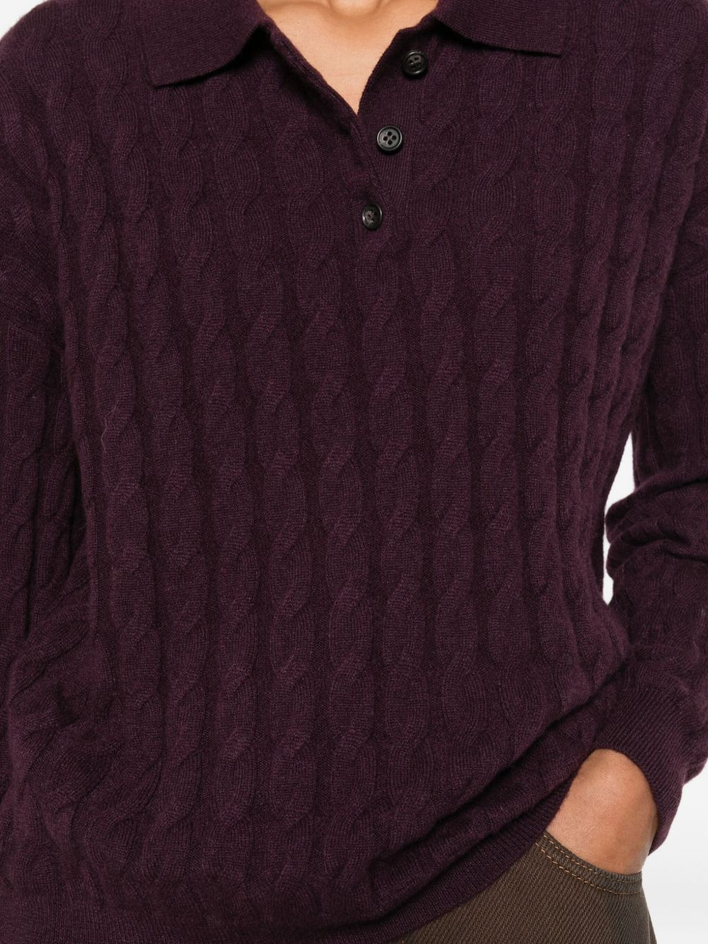cable-knit polo-neck jumper - 5