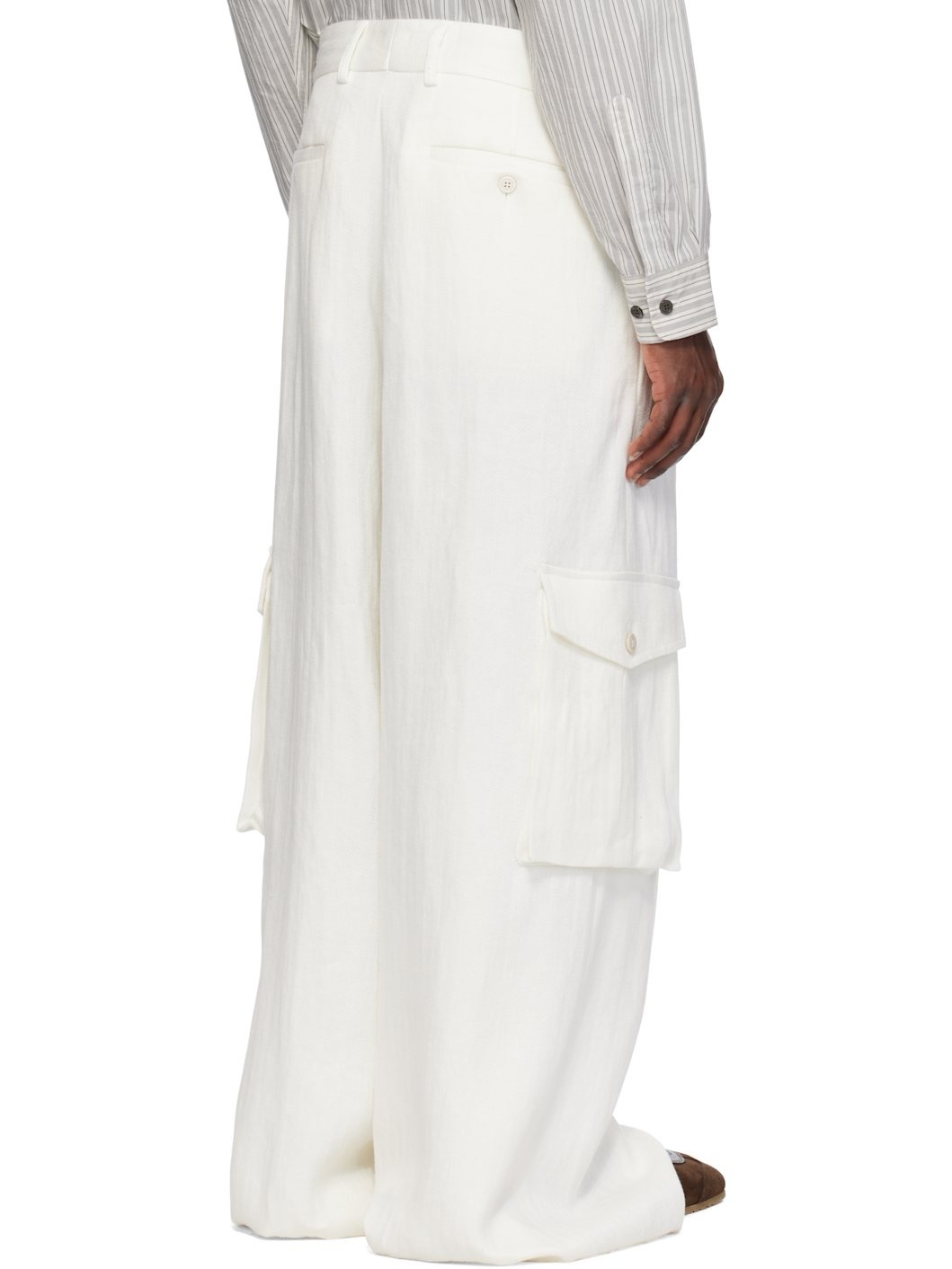 White Linen Cargo Pants - 3