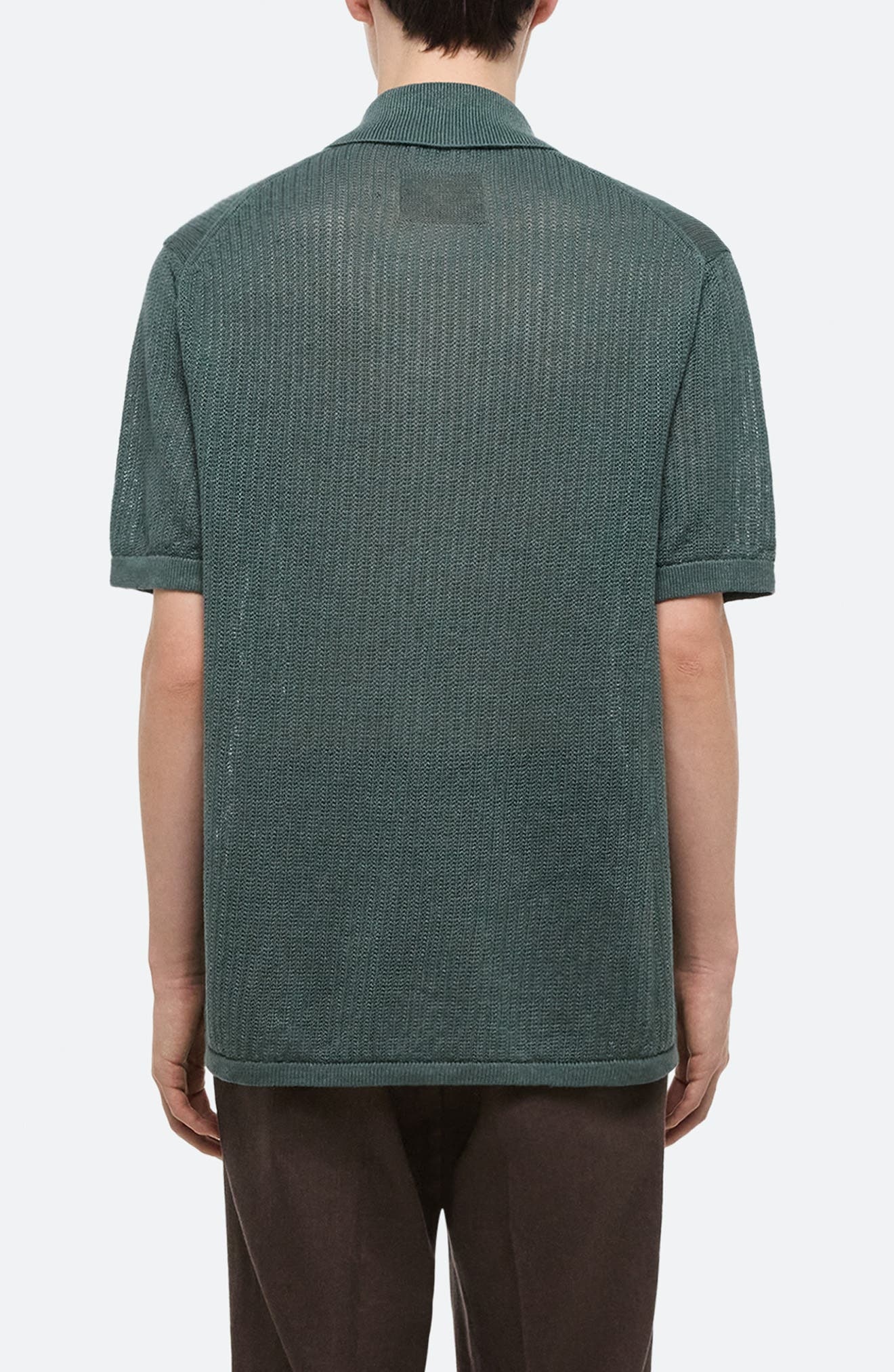 Helmut Lang Linen Zip Polo in Blue Green - 2