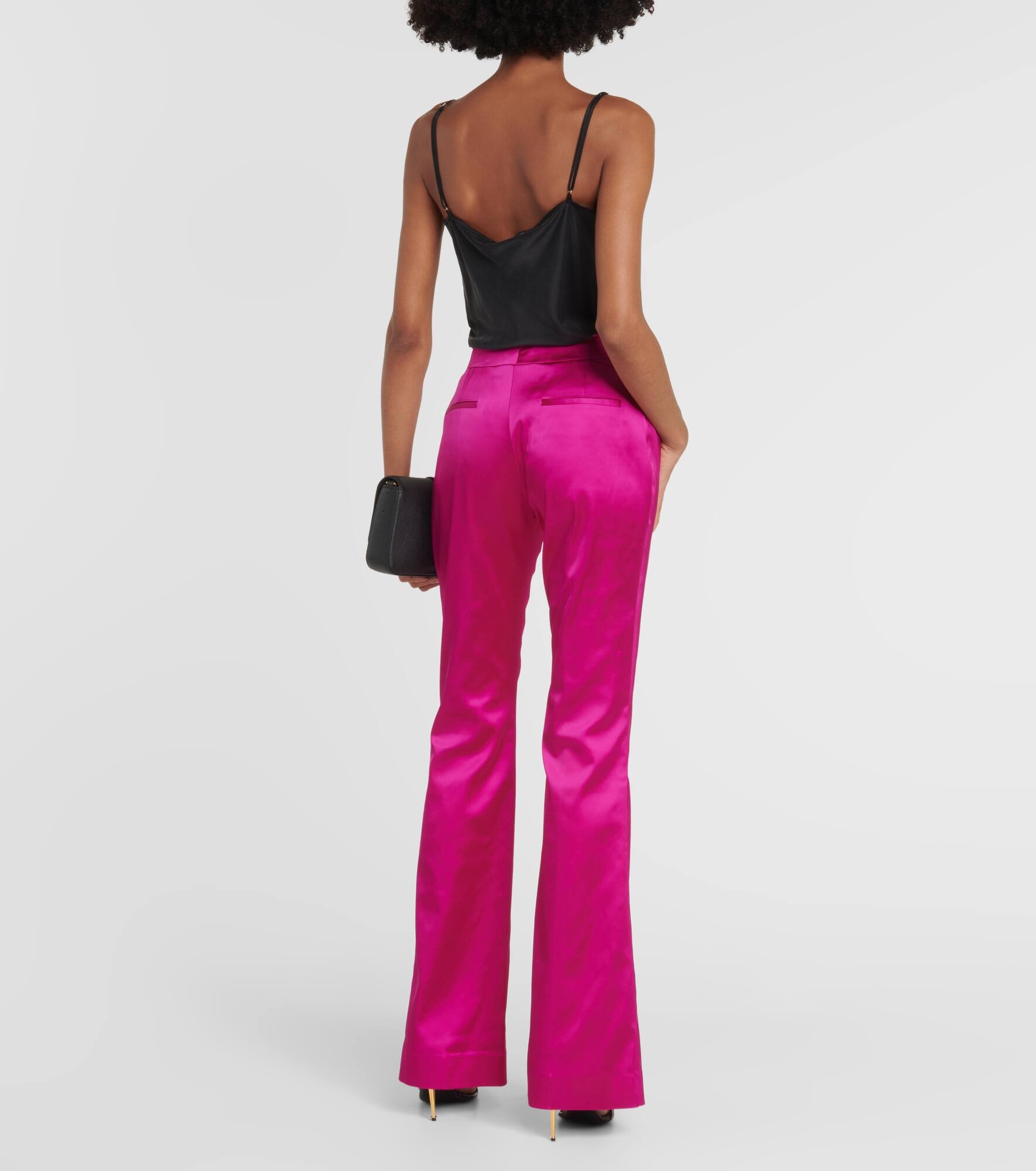 Low-rise flared satin pants - 3
