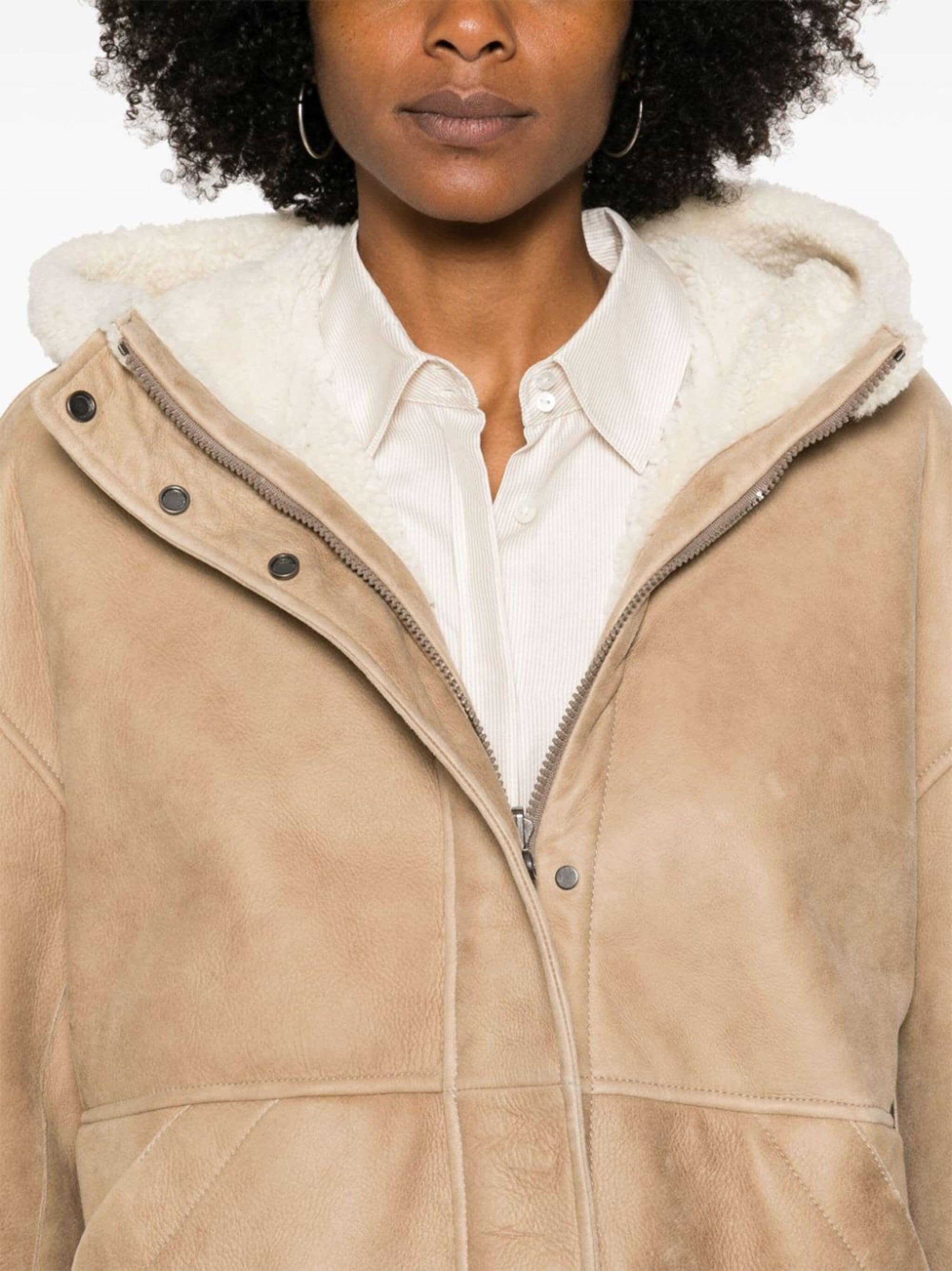 faux-shearling trim suede jacket - 5