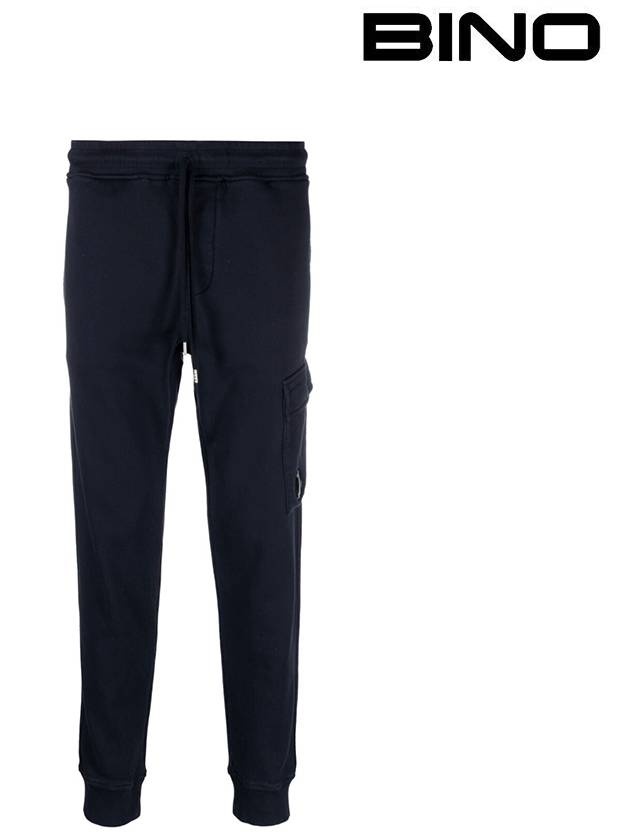 Diagonal Fleece Cargo Track Pants Navy - 2