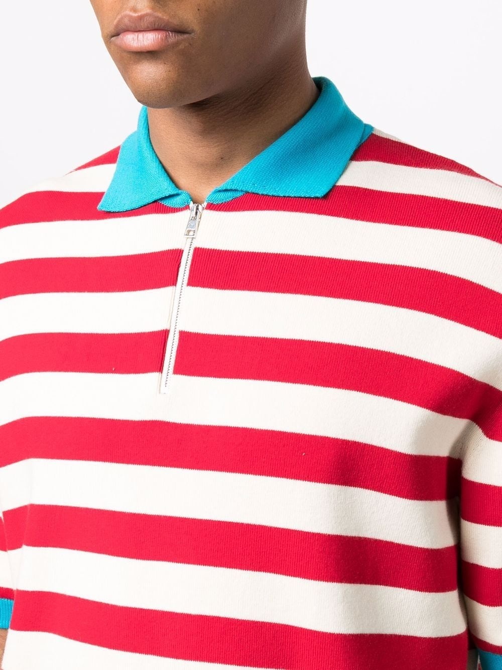 striped short-zip polo shirt - 5