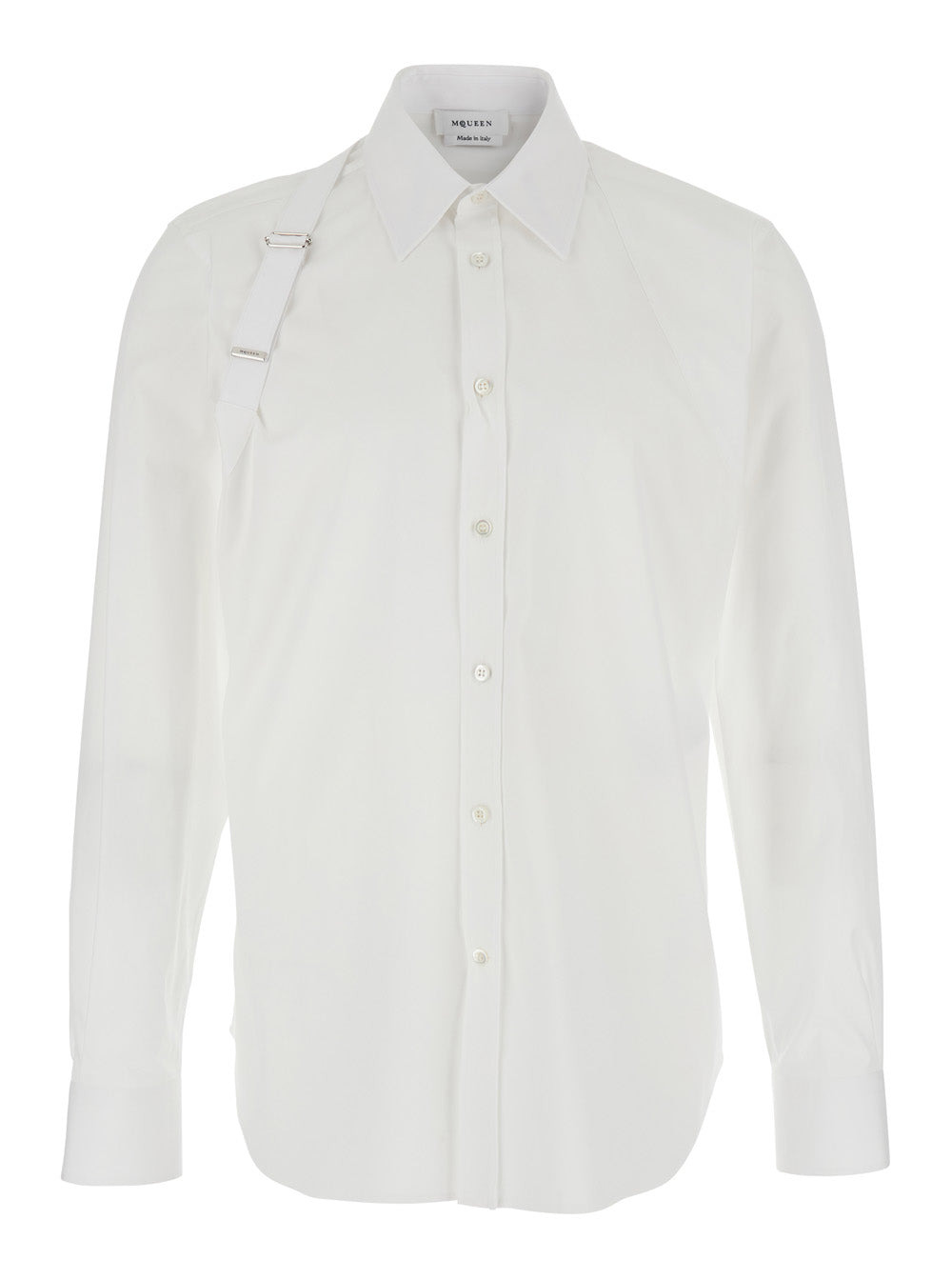Alexander Mcqueen Men 'Harness' White Shirt With Clasic Collar And Strap Detail On The Sleeve In Cot - 1
