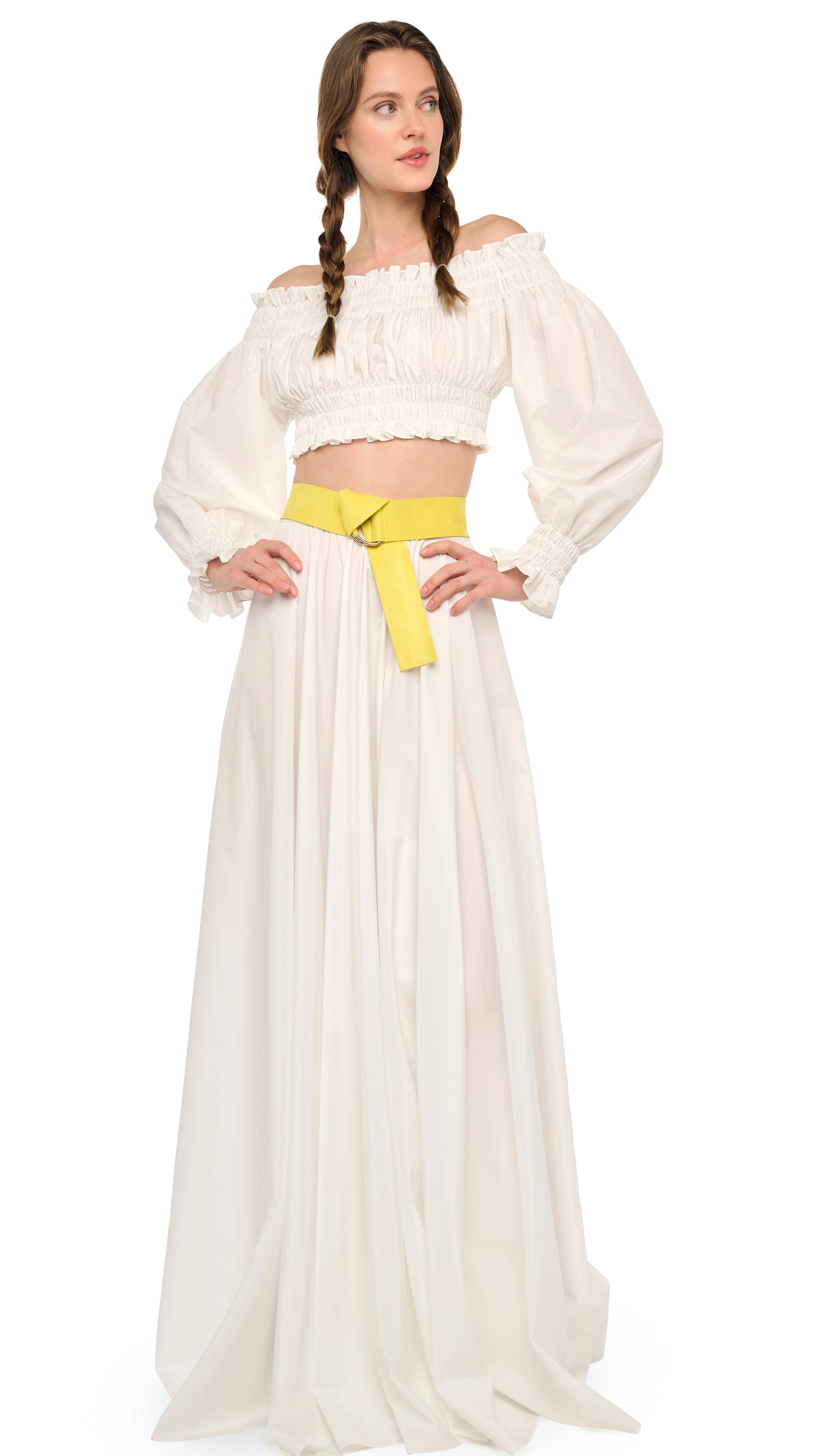 LONG SLEEVE PEASANT CROPPED TOP - 1