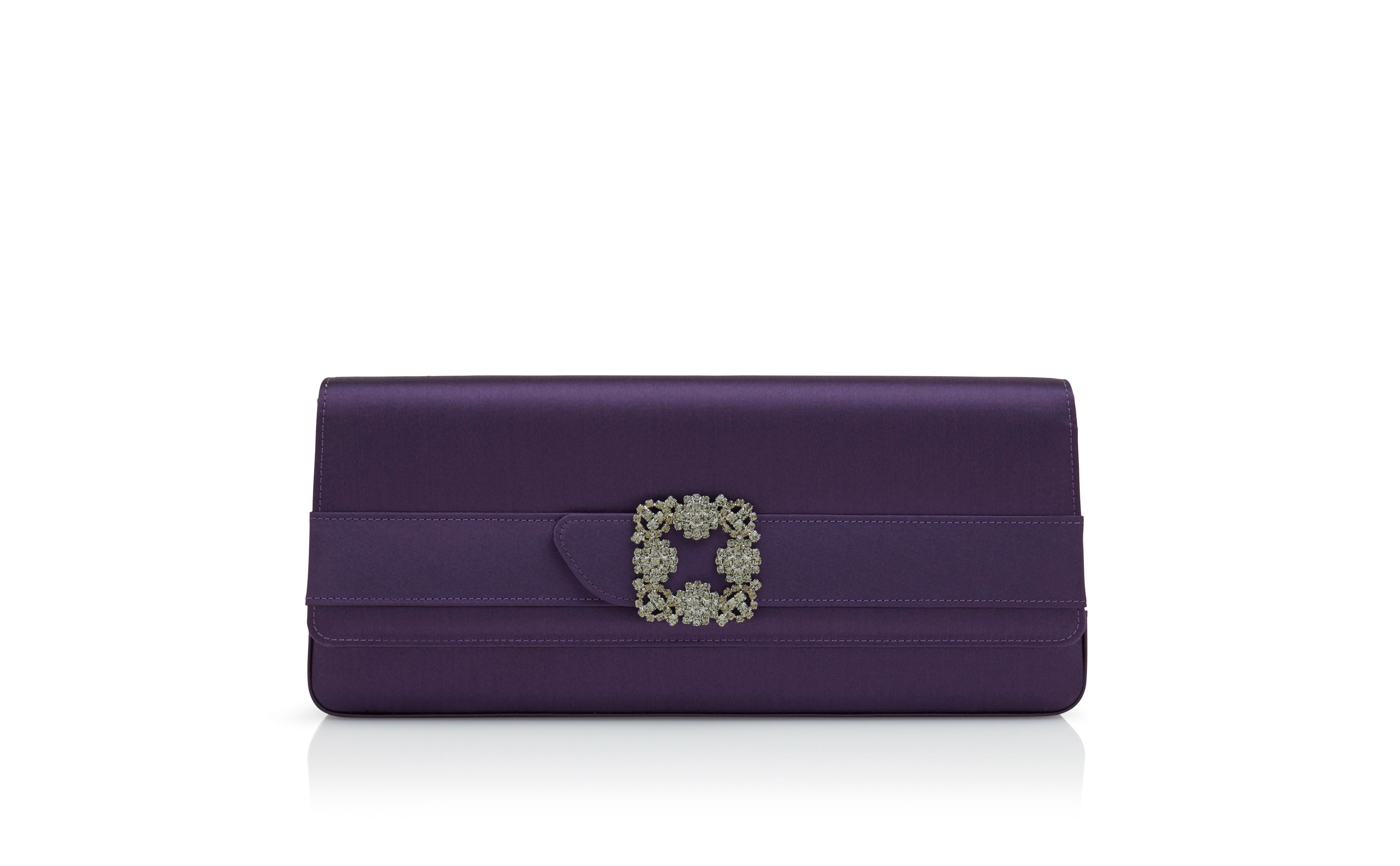 Dark Purple Satin Jewel Buckle Clutch - 1