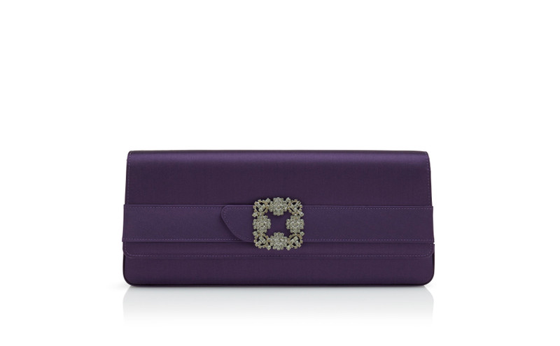 Dark Purple Satin Jewel Buckle Clutch 1