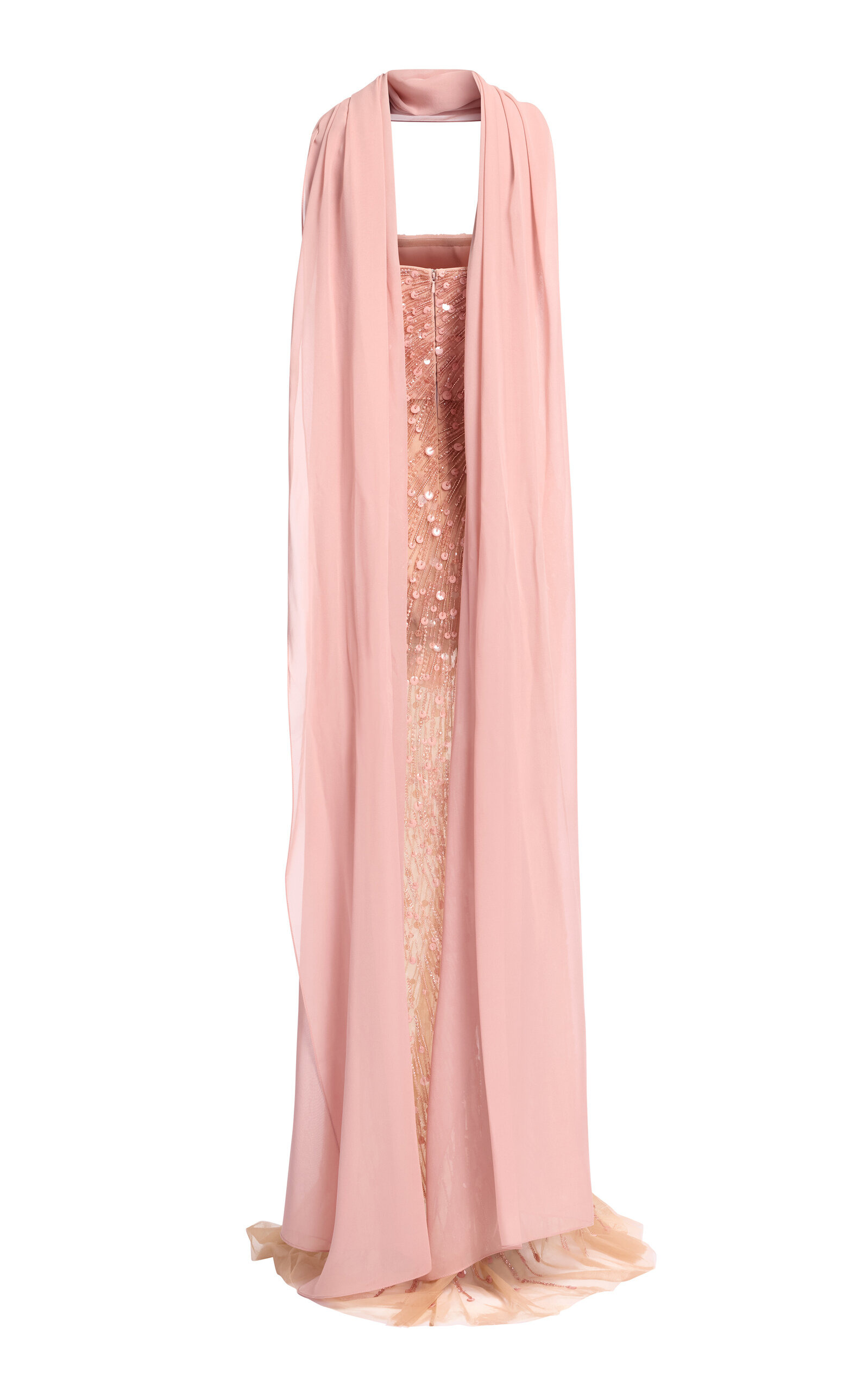 Scarf-Detailed Bead-Embroidered Maxi Dress pink - 3