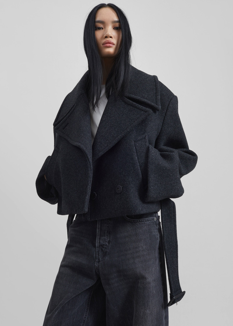 Aumale Cropped Wool Peacoat - Charcoal 7
