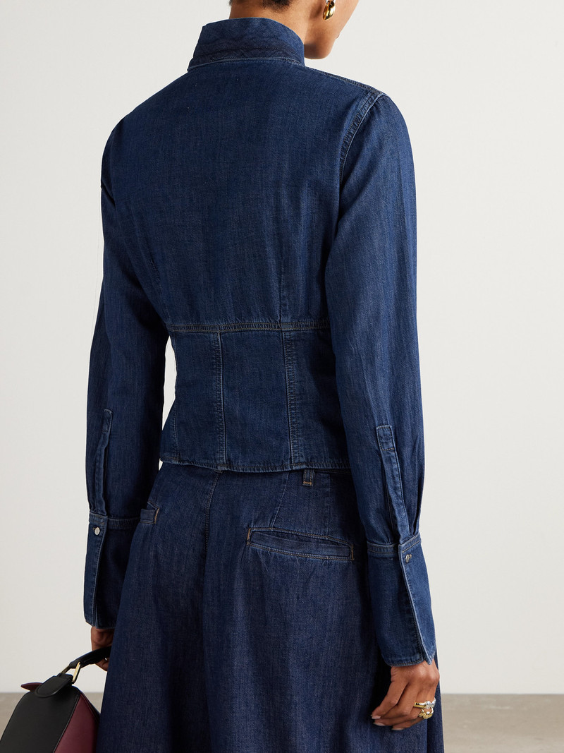 Fifis Pussy-bow Paneled Denim Blouse 3