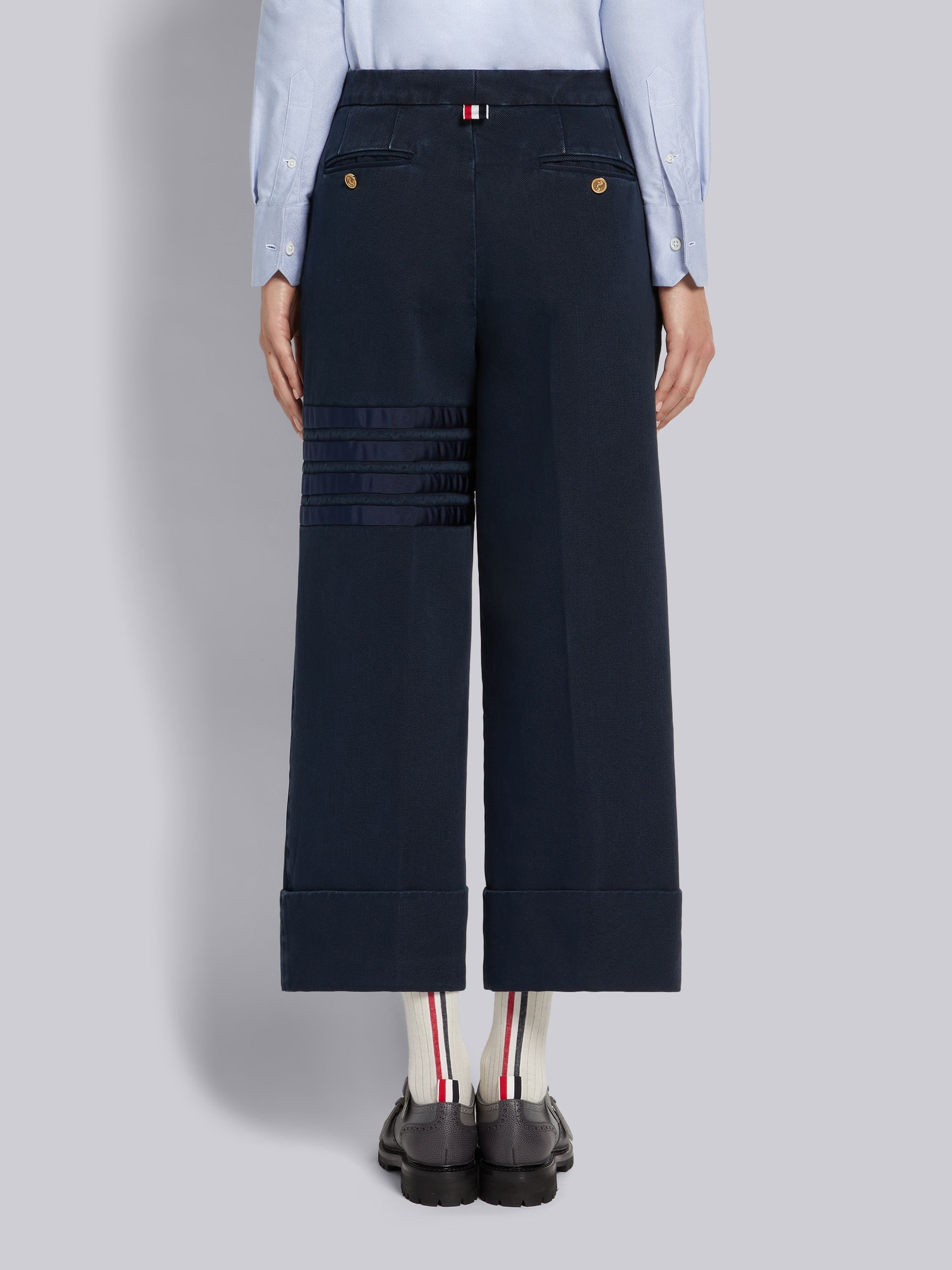 Navy Heavyweight Garment Dyed Cotton Twill Tonal Grosgrain 4-Bar Sack Trouser - 3