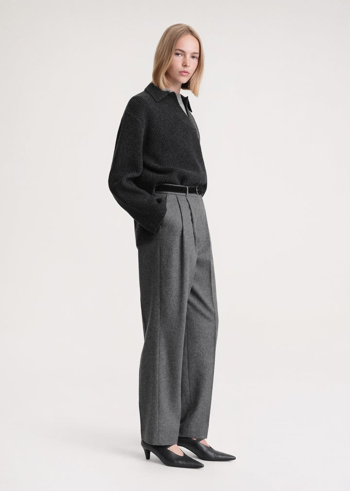 Ribbed polo knit charcoal mélange - 3
