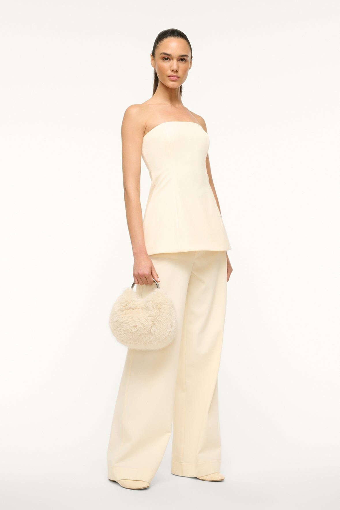 STAUD ROMEO FAUX FUR BAG CREAM - 2