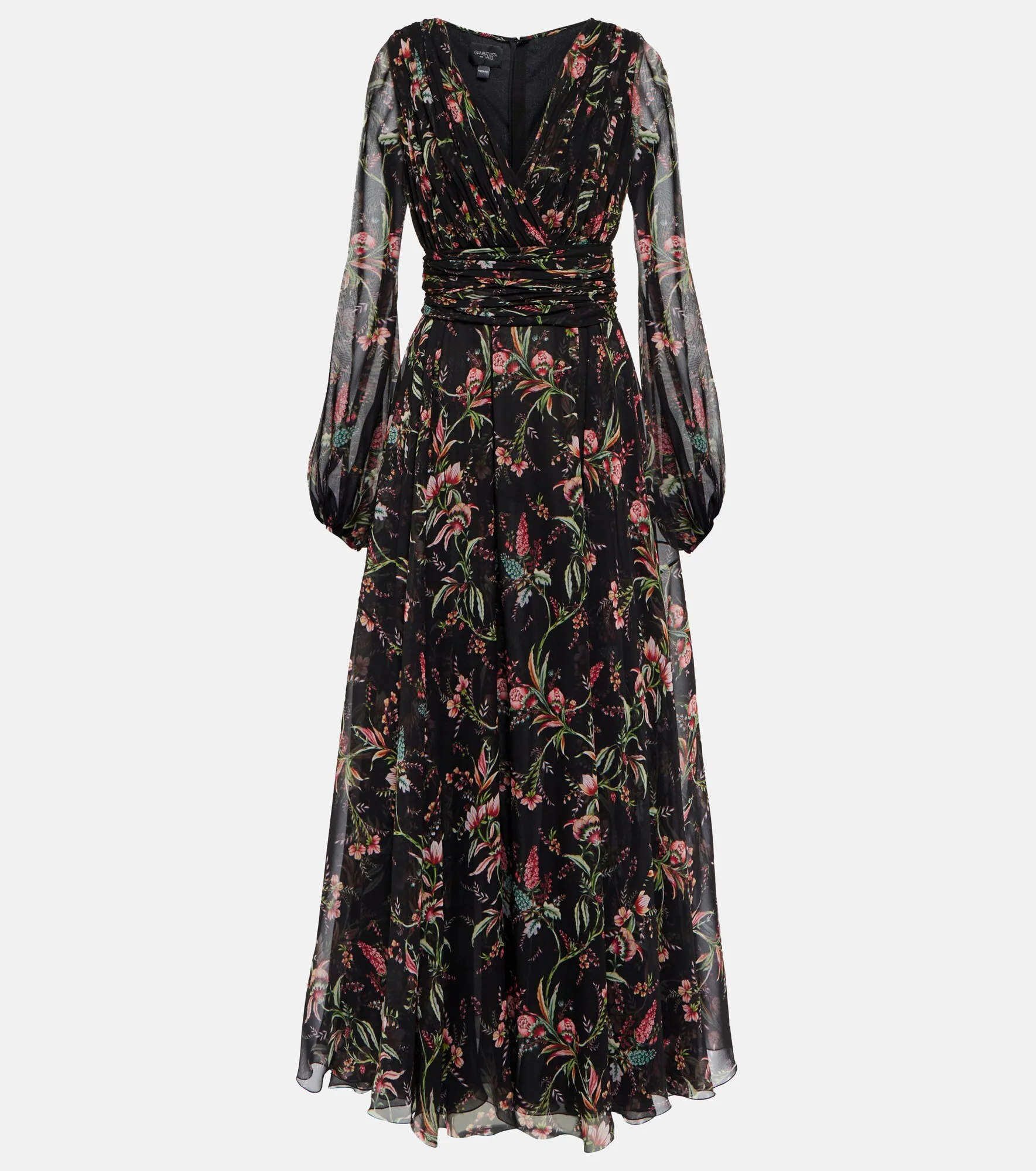 Floral silk georgette maxi dress - 1