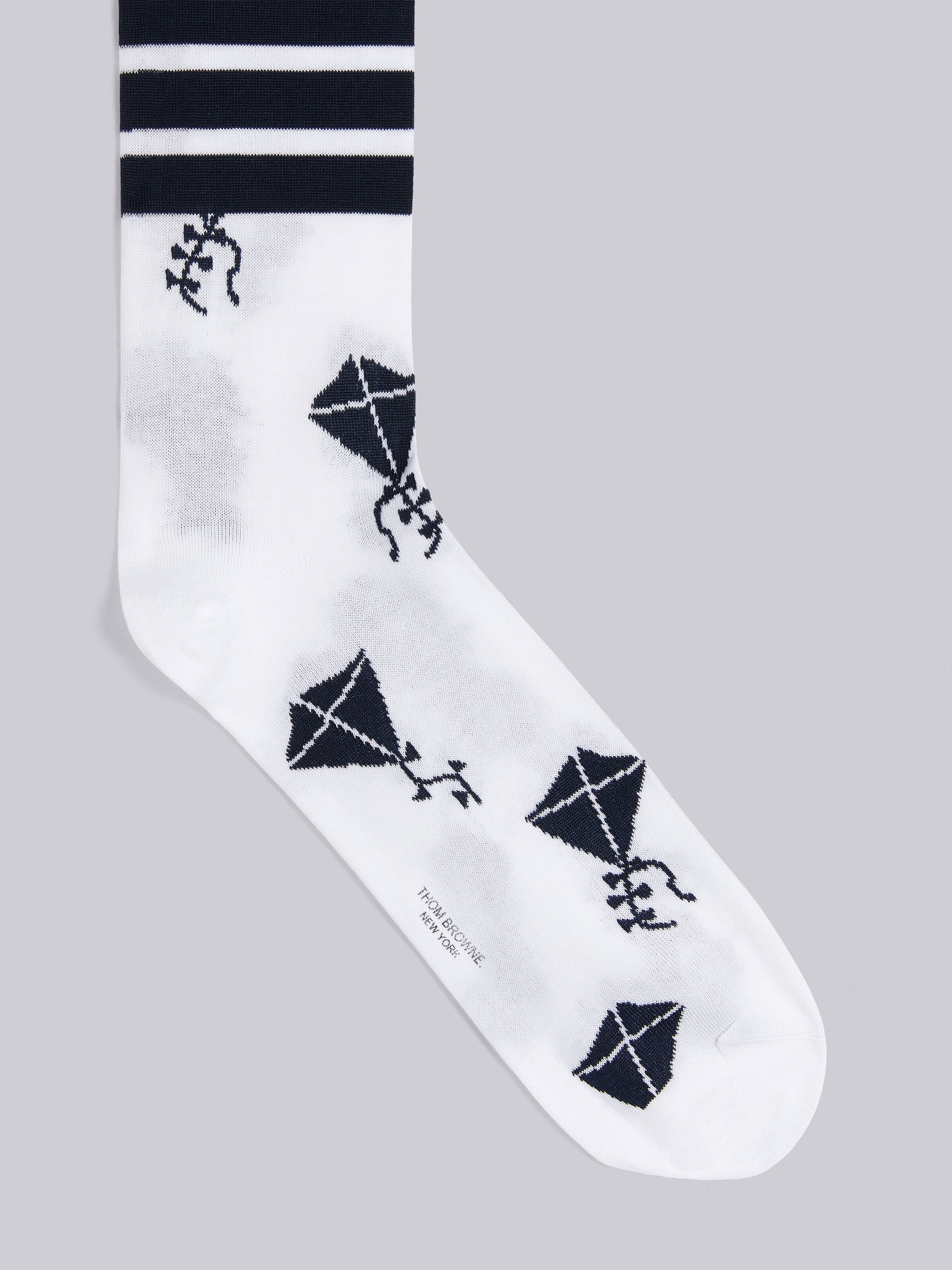 White Mercerized Cotton Half Drop Kite Icon 4-Bar Socks - 2