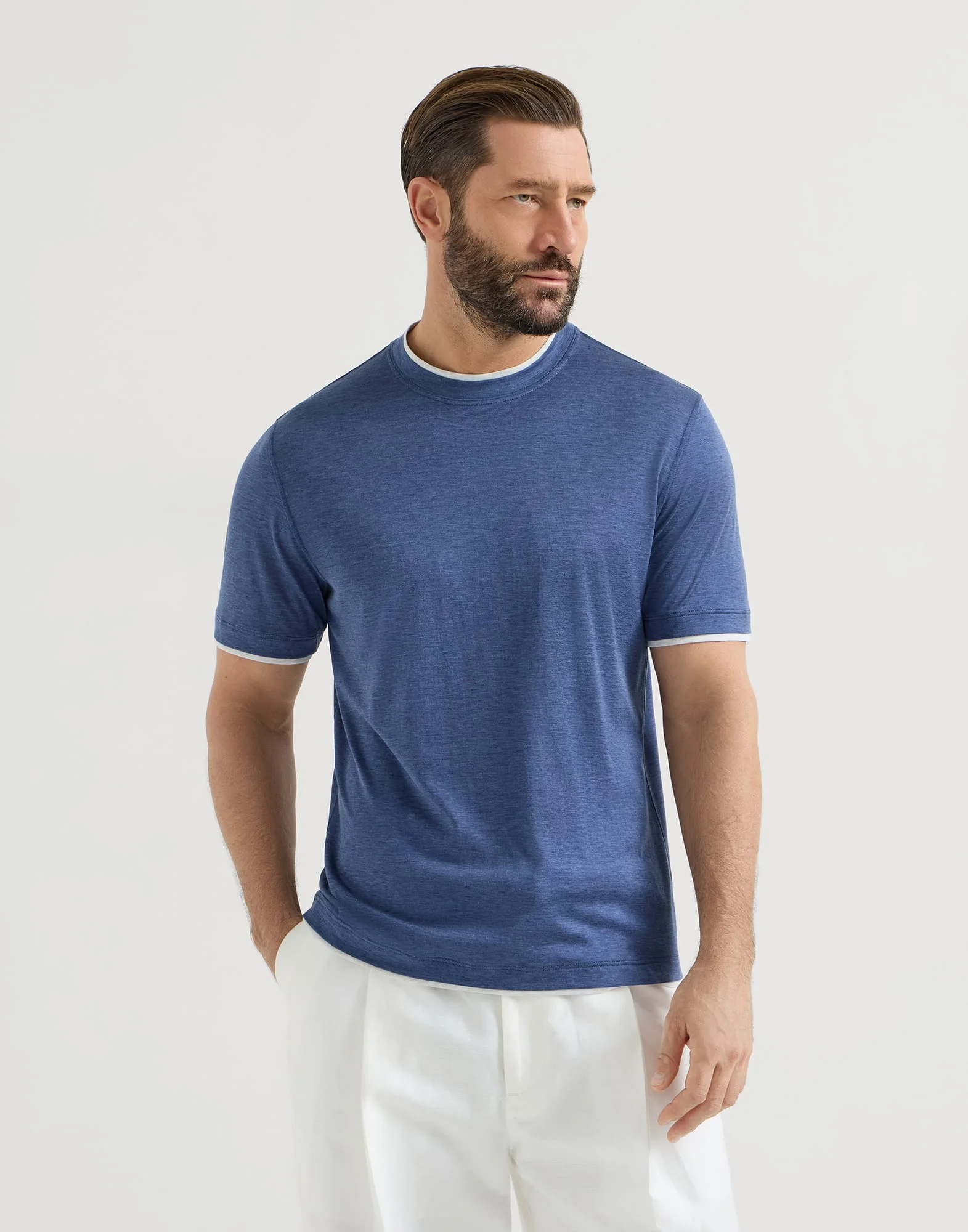 Silk and cotton jersey crew neck T-shirt with faux-layering - 1