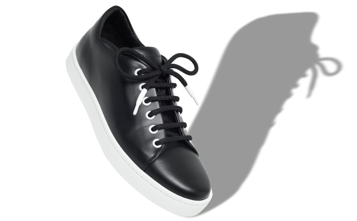 Black Calf Leather Lace-Up Sneakers - 2