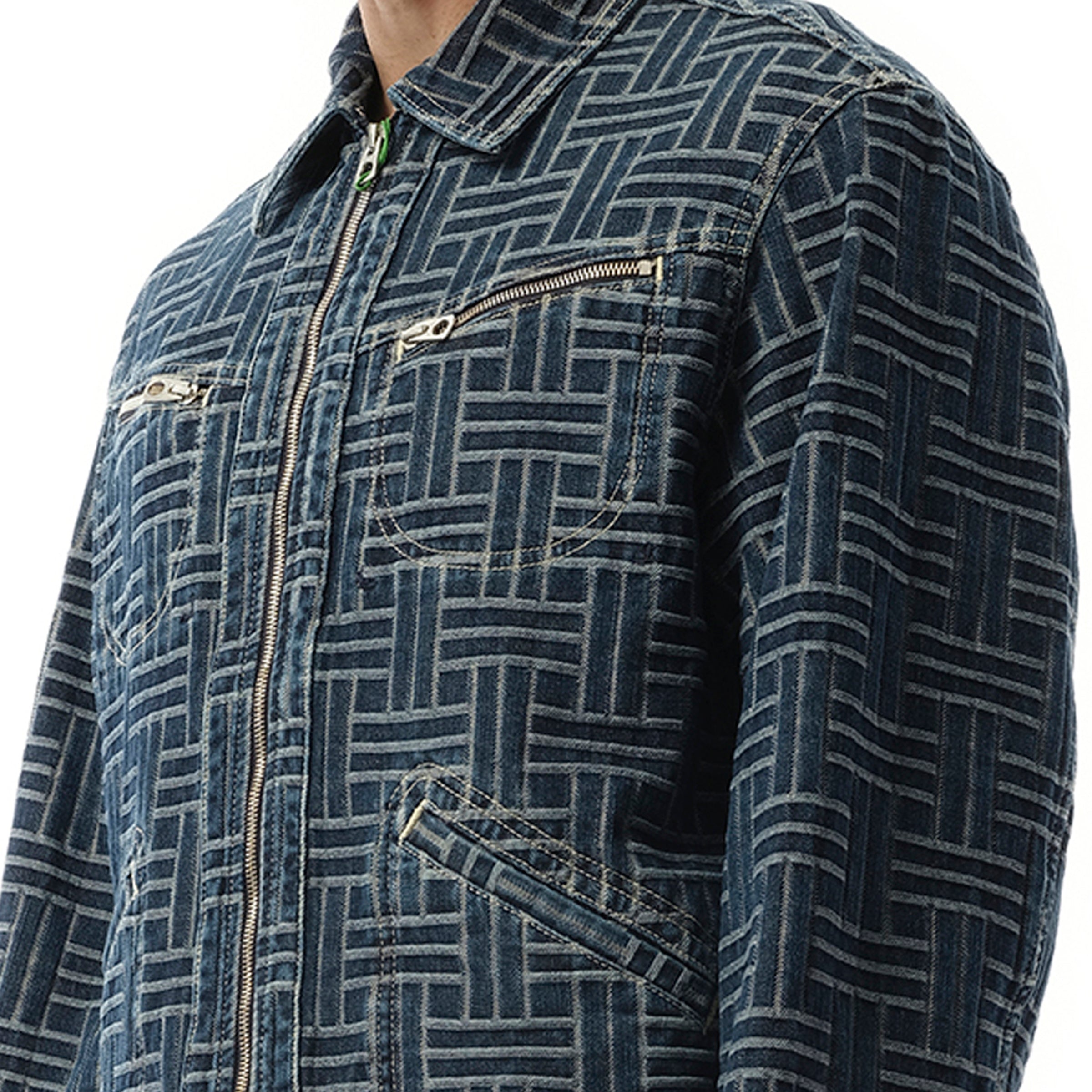 Weave Denim Trucker Jacket in Blue - 3