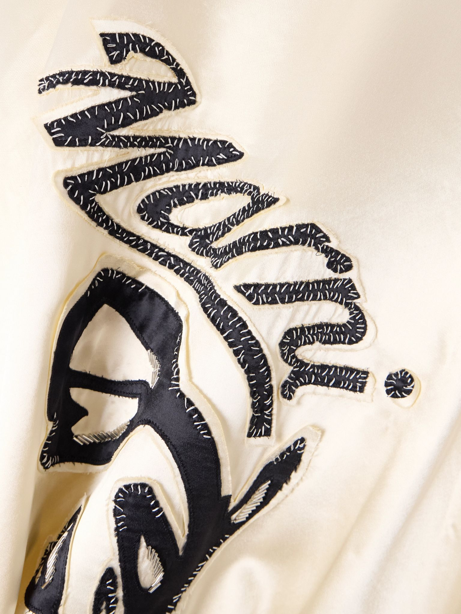 Appliquéd two-tone satin bomber jacket Ivory - 4