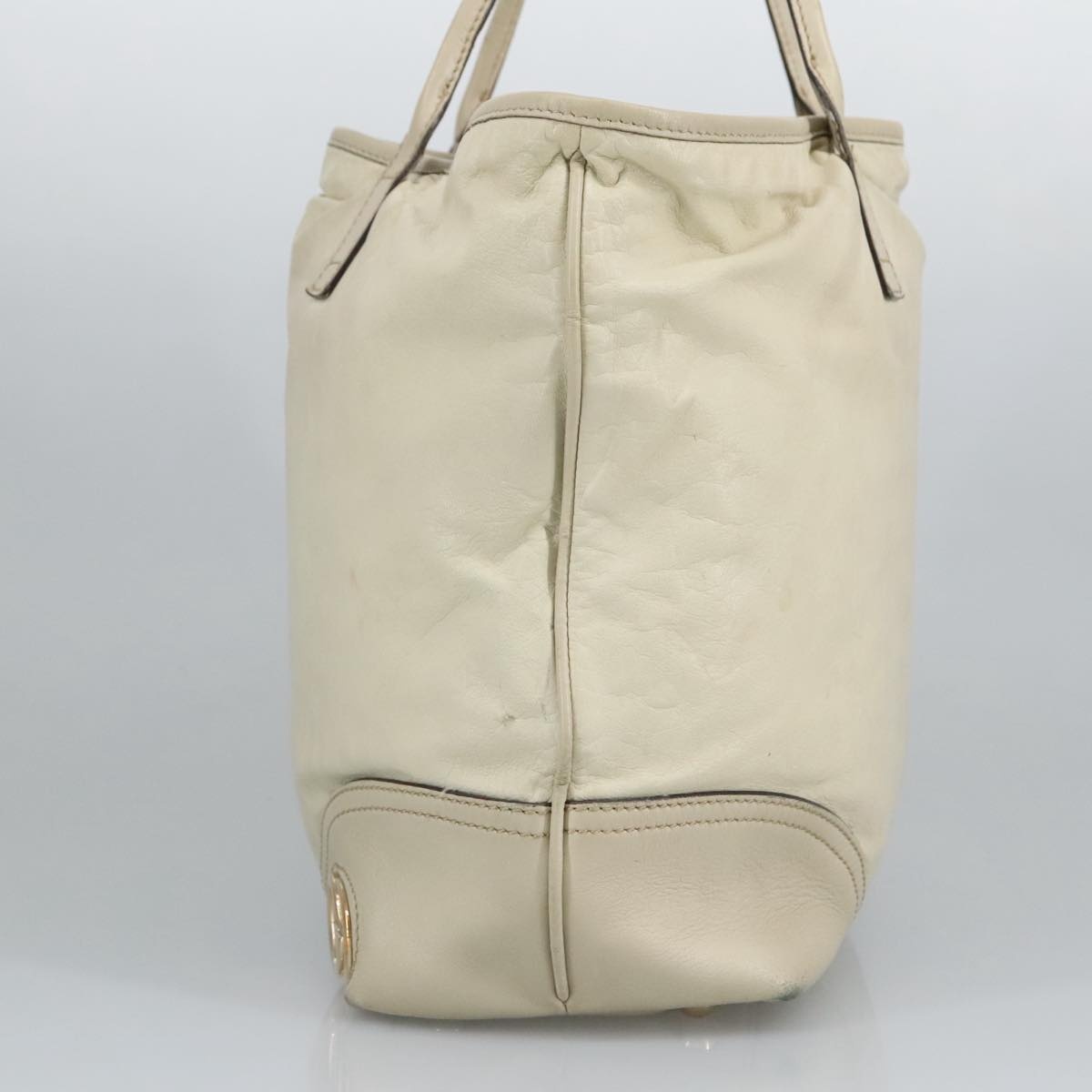 GUCCI Tote Bag Leather Beige Gold - 4