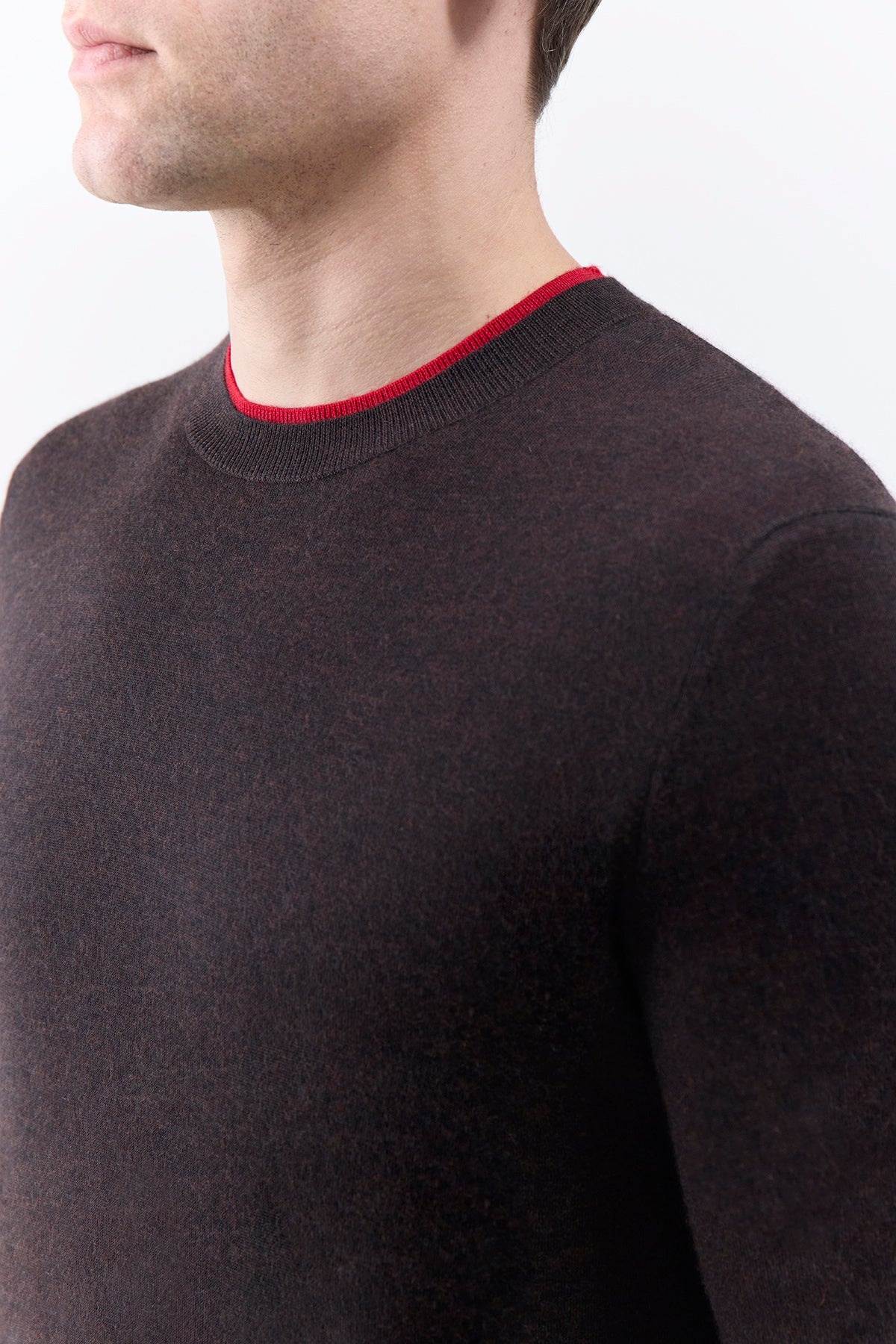 Wells Reversible Knit Sweater in Chocolate & Scarlet Red Cashmere Silk - 6