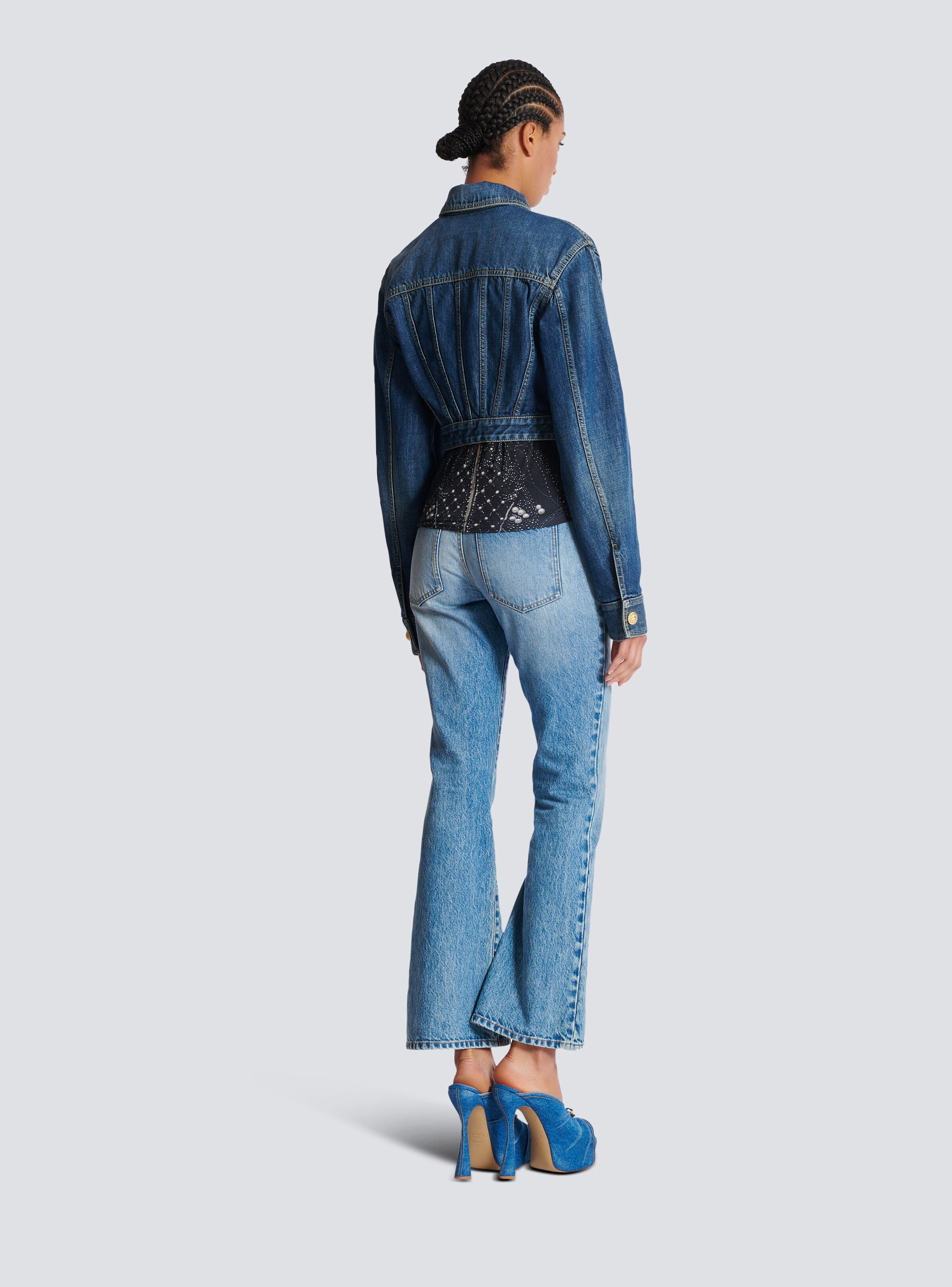 Cropped faded denim jacket - 4