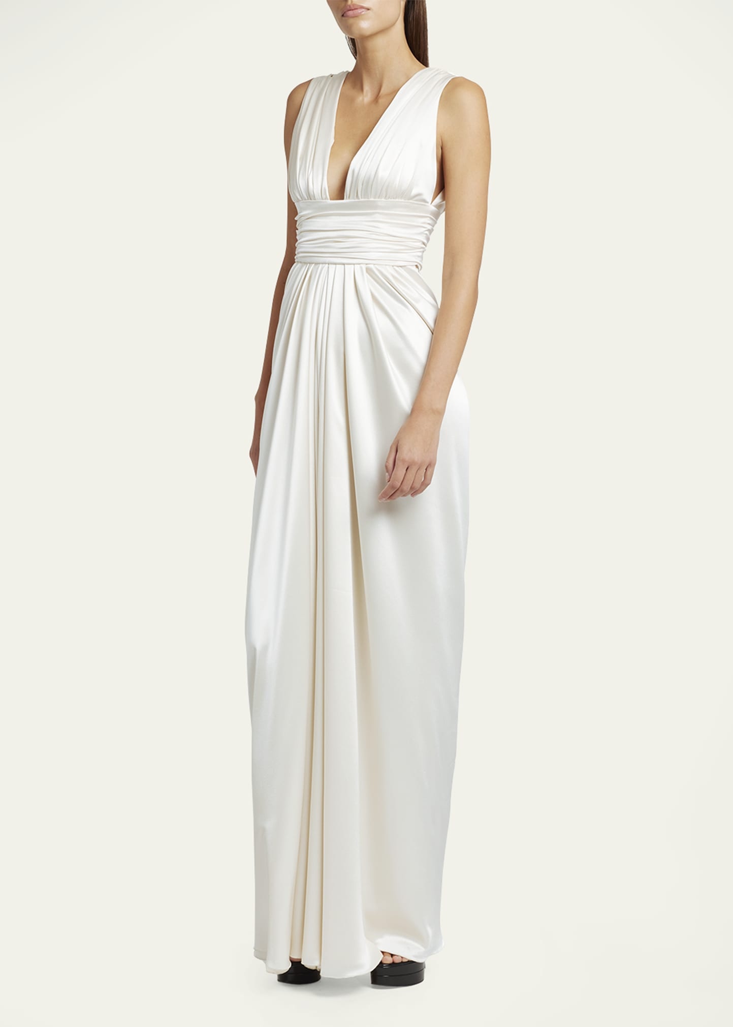 Gathered Crepe Satin Column Dress - 4