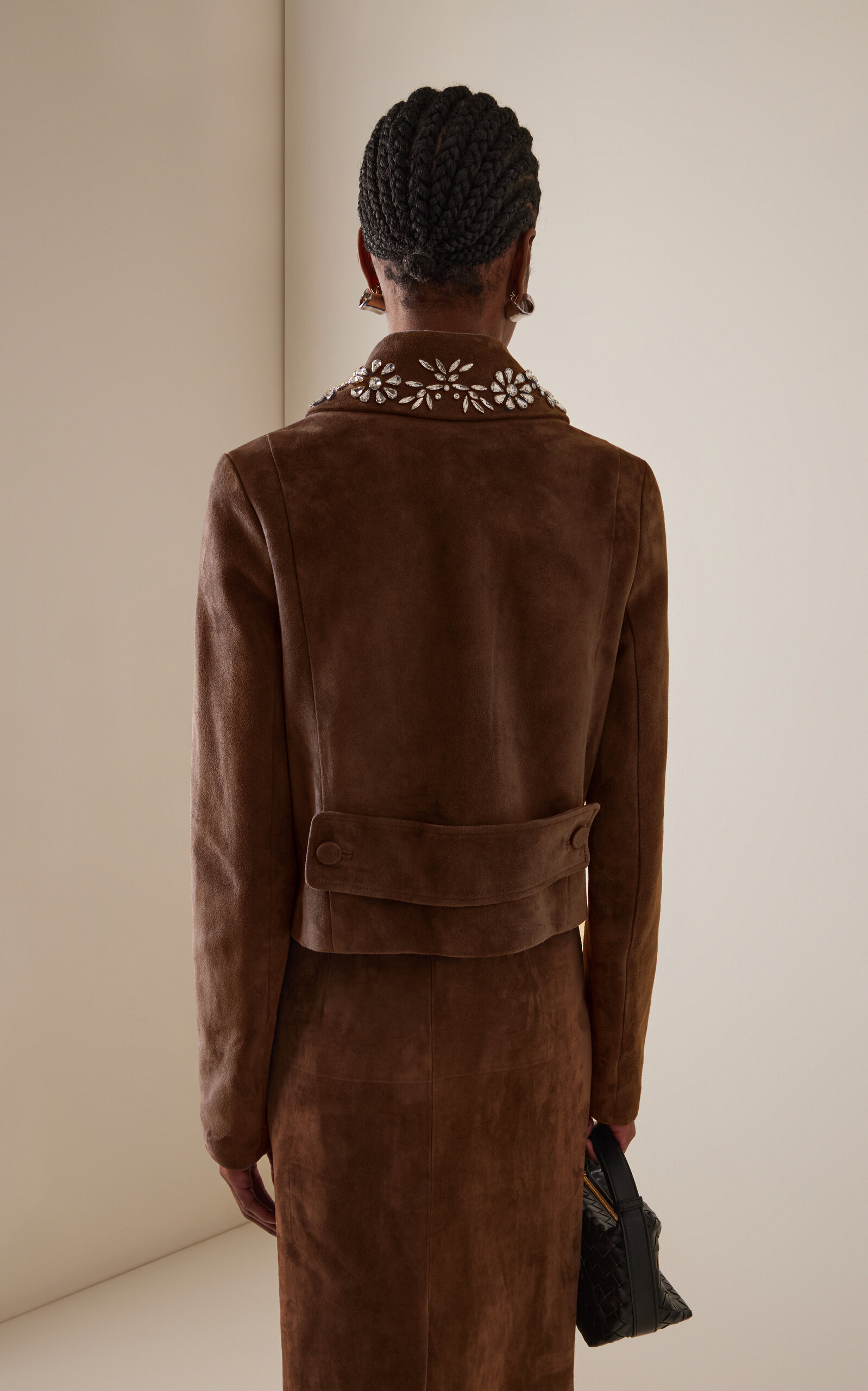 Crystal-Embellished Suede Jacket brown - 4