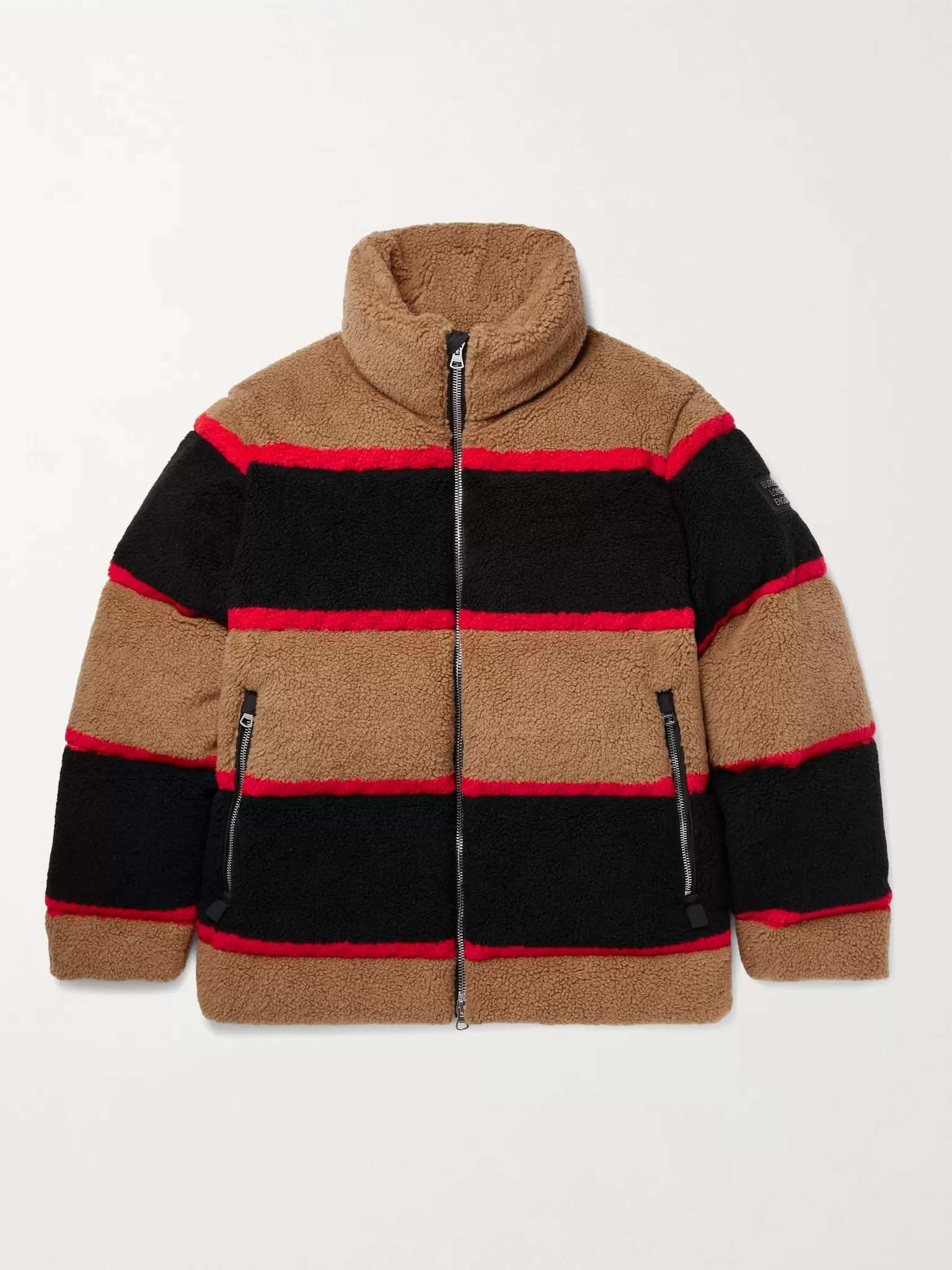 Logo-Appliquéd Striped Fleece Down Jacket - 1