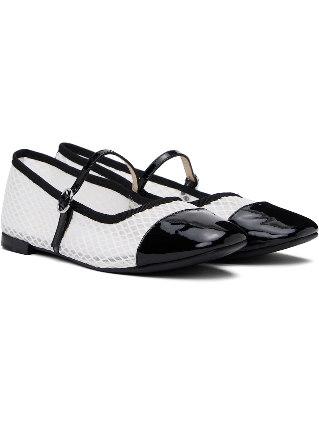 White & Black Georgiana Mesh Mary-Jane Ballerina Flats - 4