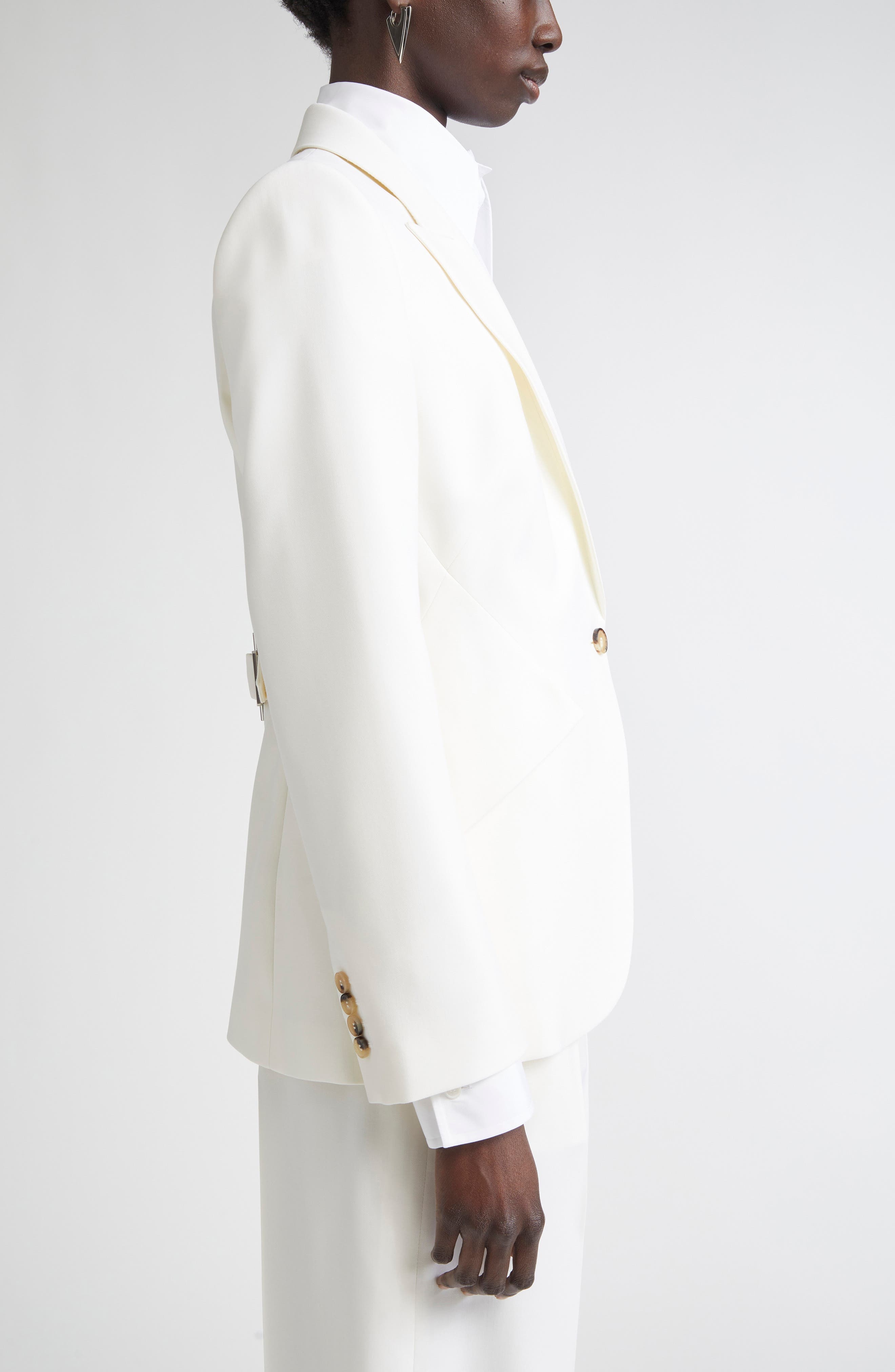 McQueen Single Breasted Wool Martingale Blazer in Bone at Nordstrom - 4