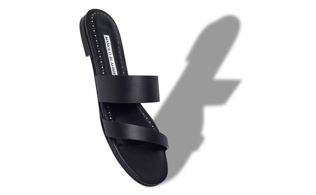 Black Calf Leather Flat Sandals - 2