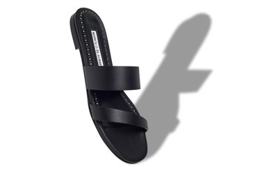 Manolo Blahnik Black Calf Leather Flat Sandals outlook