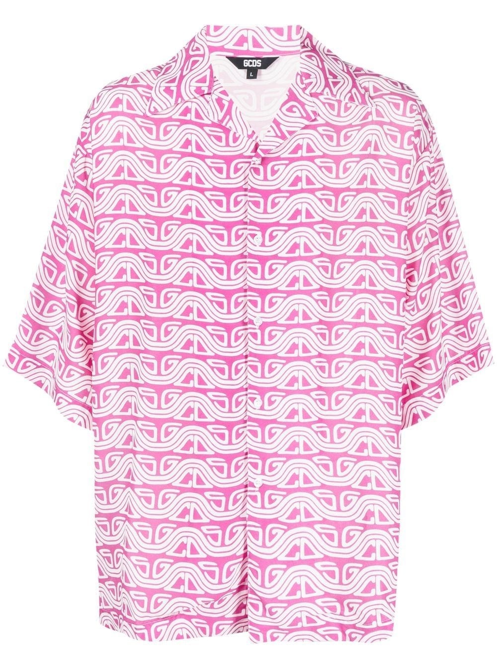 wave printed bowling shirt - 1