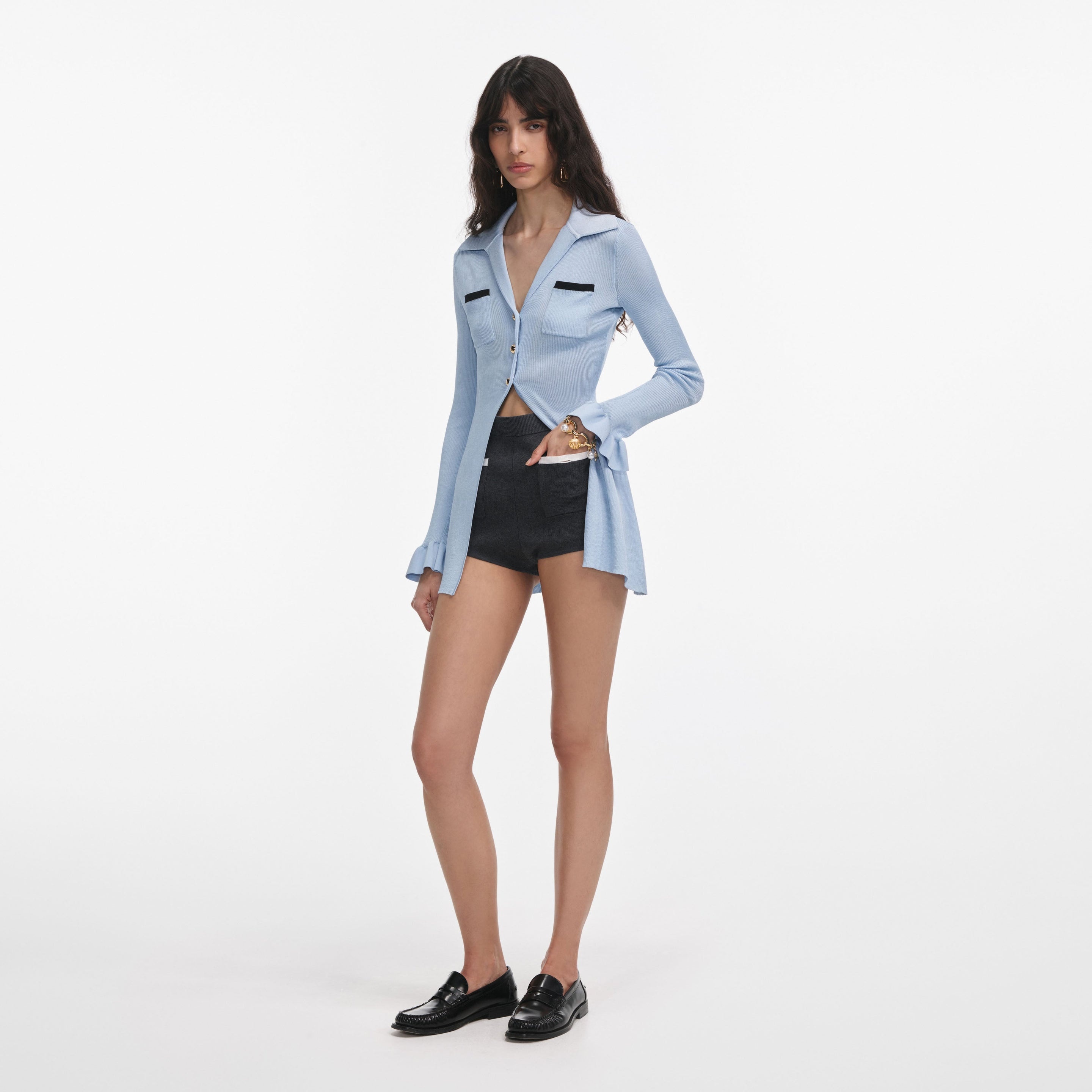 Blue Ribbed Viscose Knit Longline Top - 2