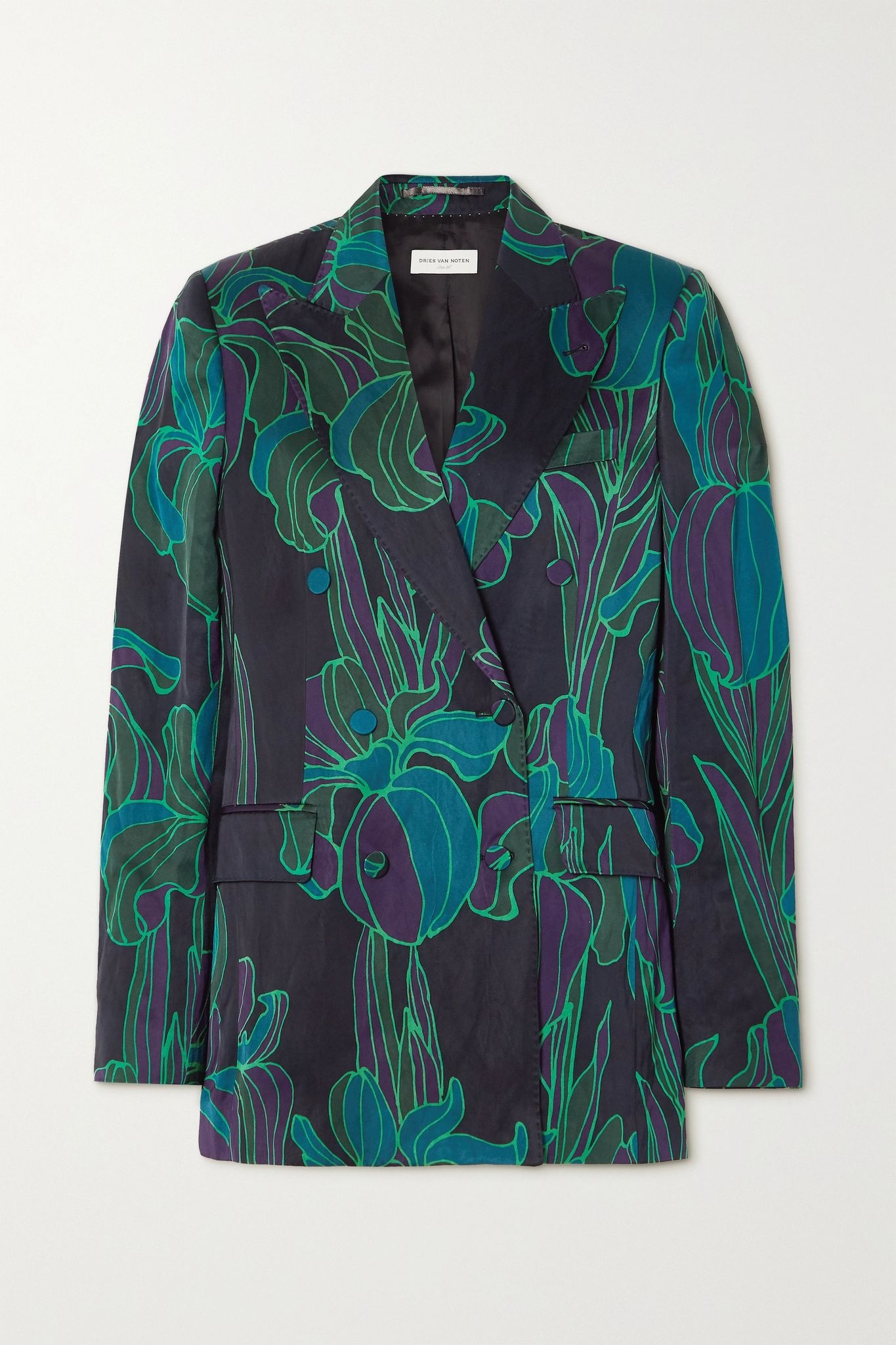 Double-breasted floral-print woven blazer - 1