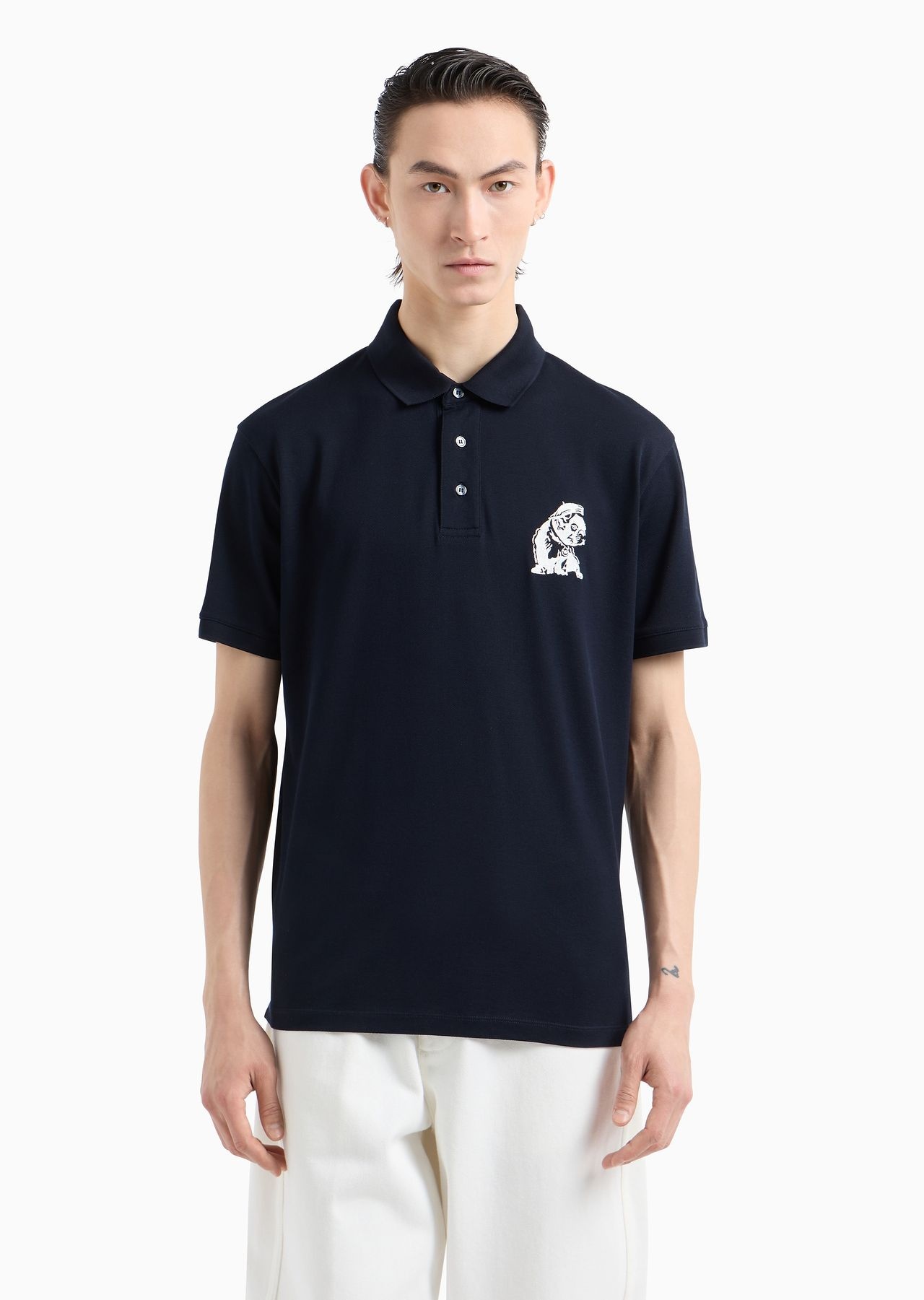 Mercerised piqué polo shirt with French bulldog embroidery - 2