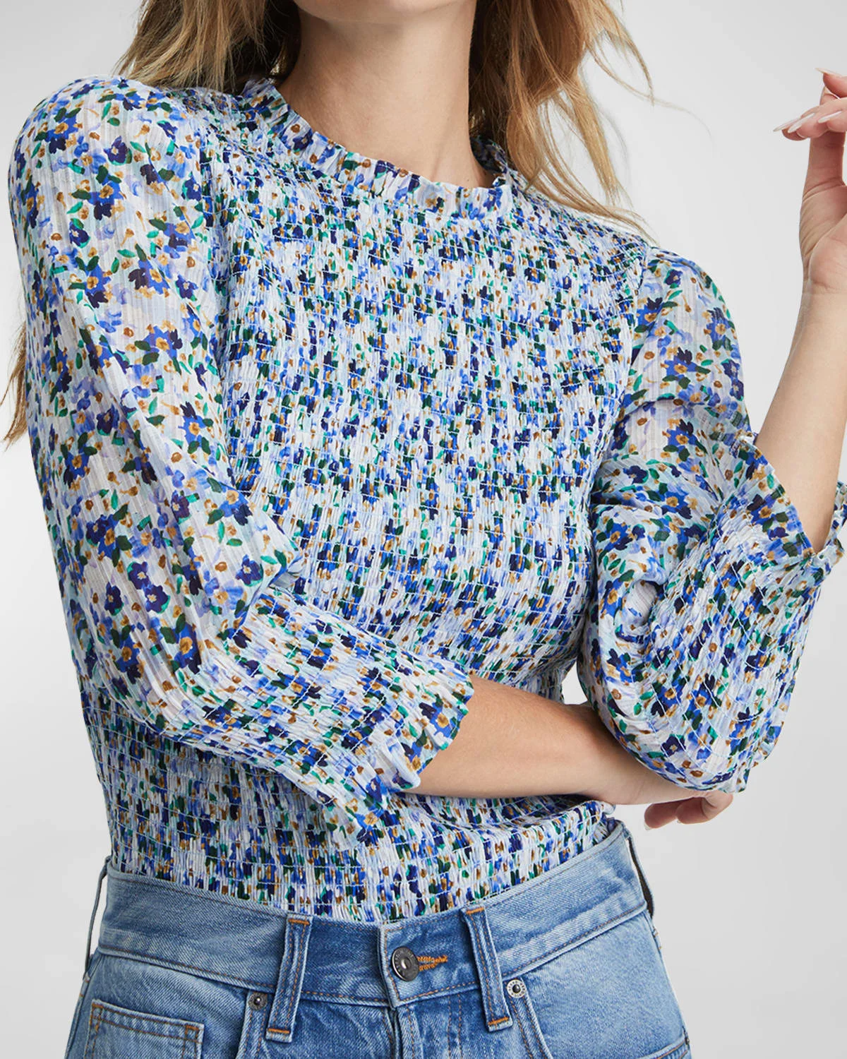 Kali Floral Smocked Three-Quarter Sleeve Top - 1