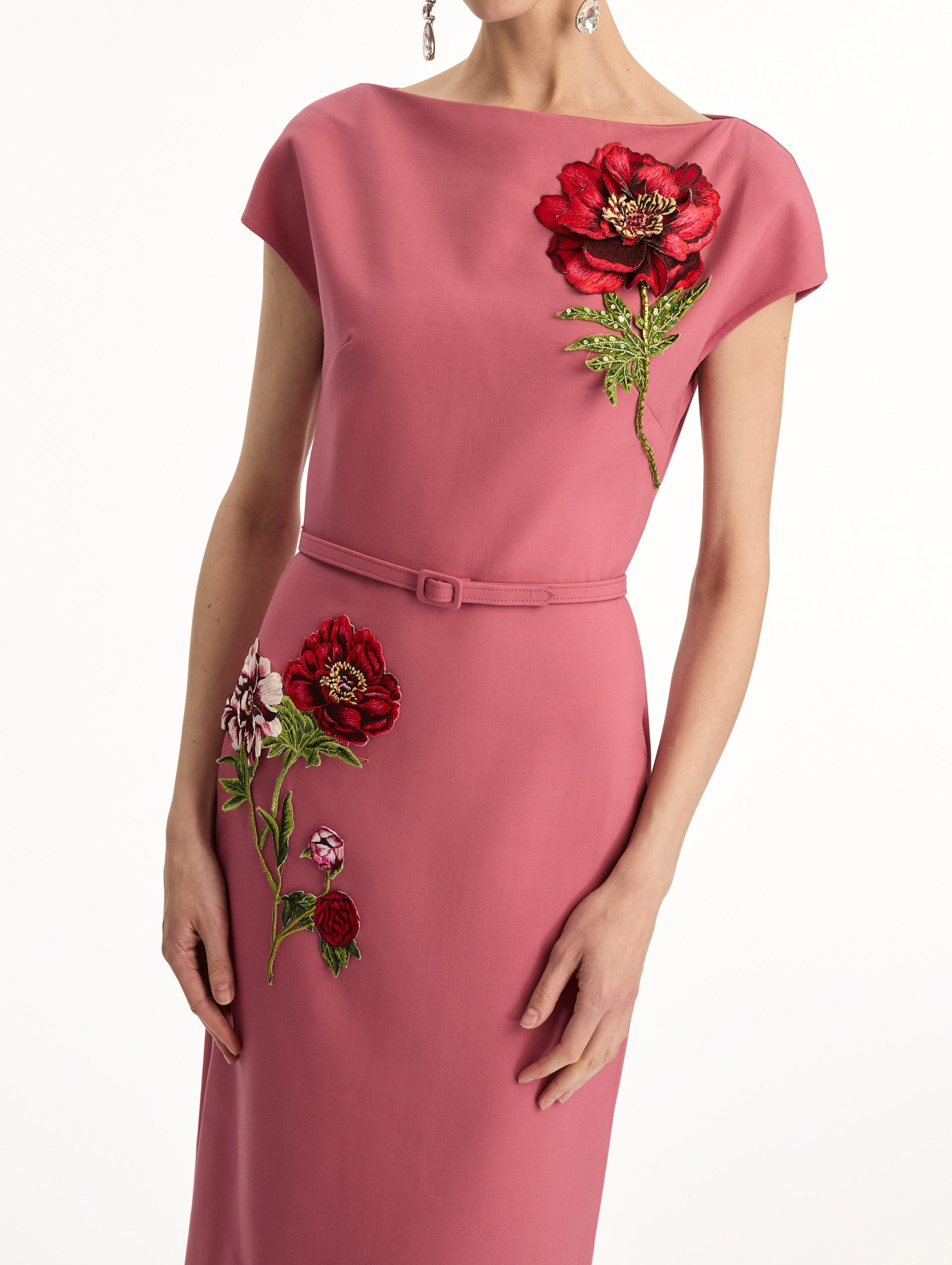 PEONY EMBROIDERED WOOL DRESS - 5